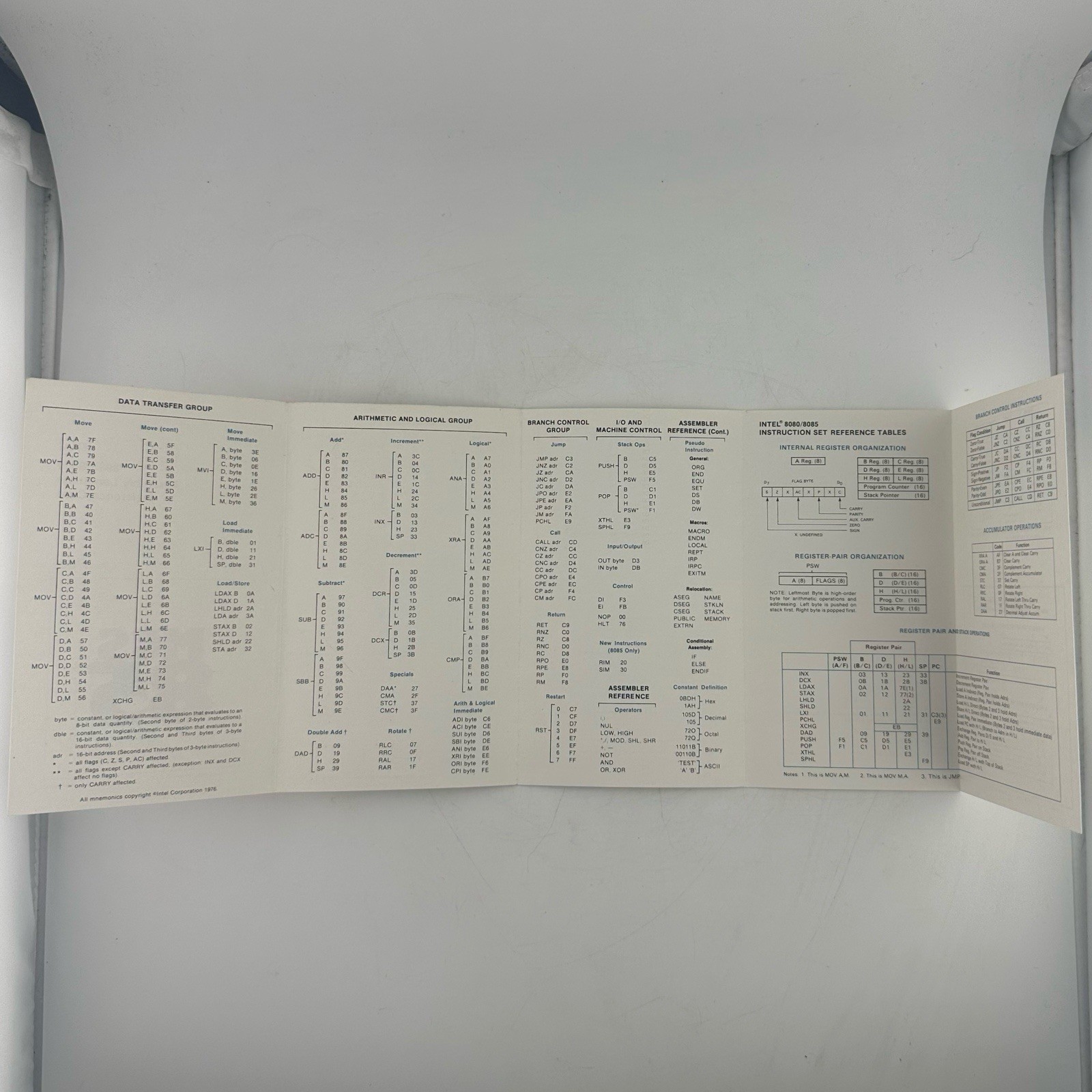 Intel 8085 8080 MCS-85 Assembly Language Reference Card March 1979 Original