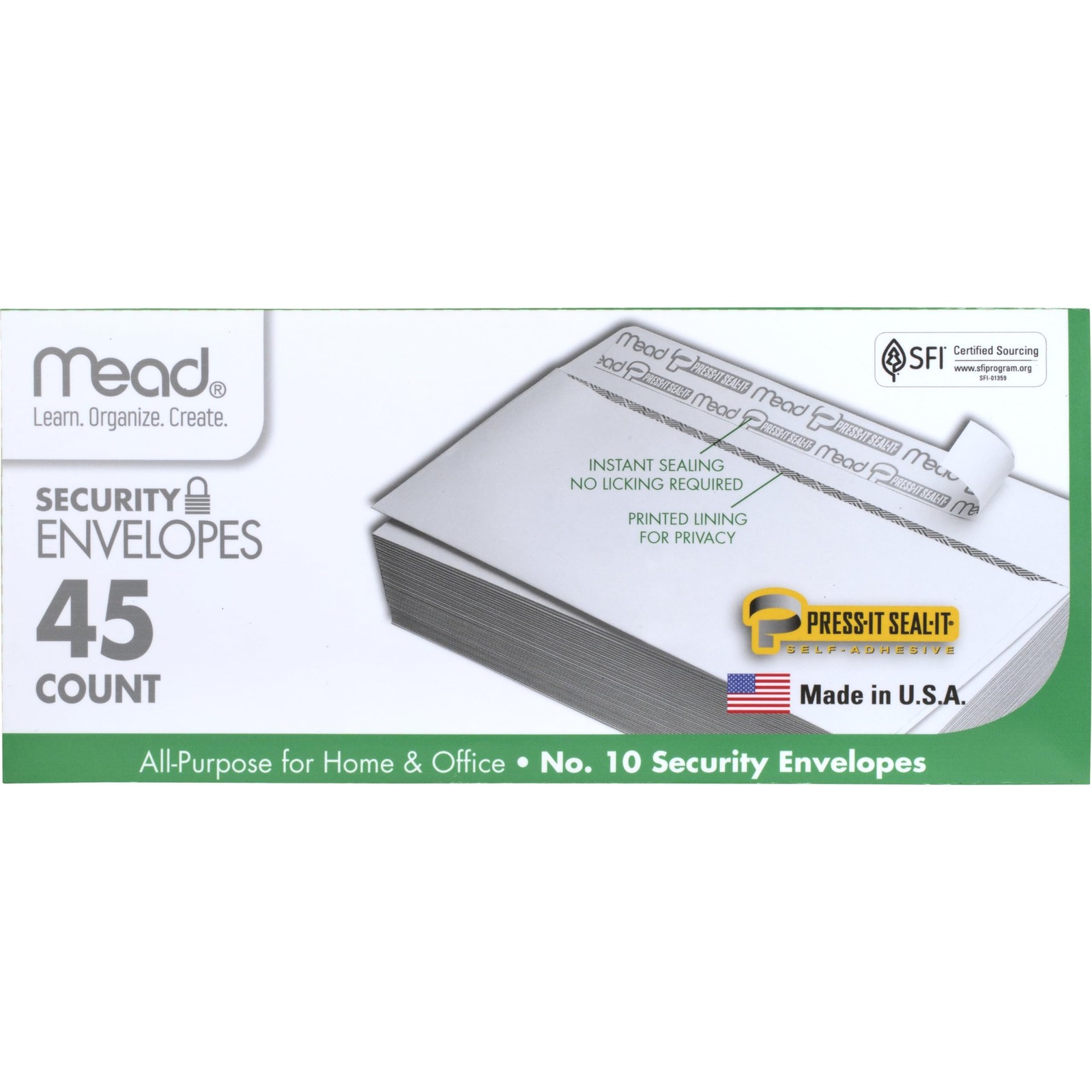 Mead #10 Security Business Envelopes Letter Size 4-1/8" x 9-1/2" - Peel and Seal