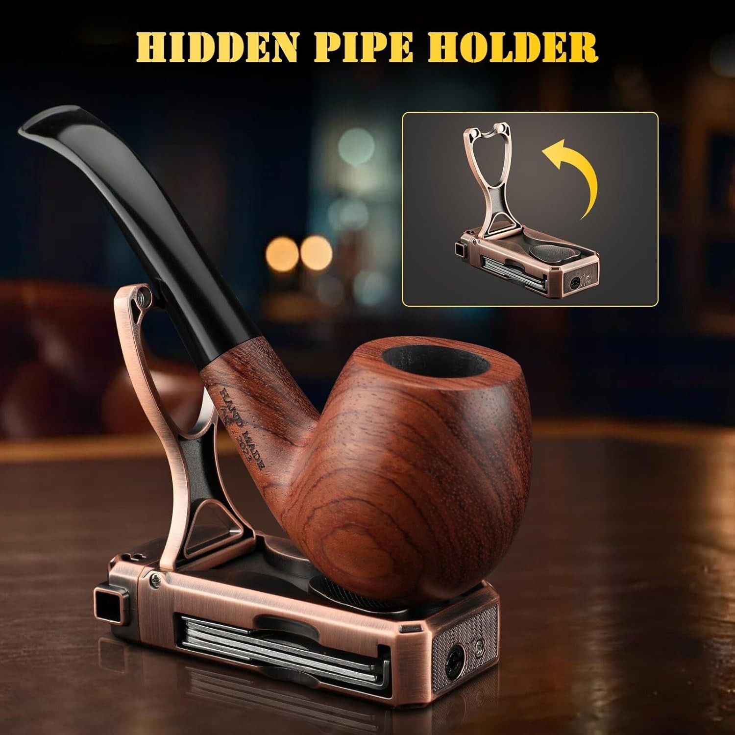 Pipe Lighter ，4 in 1 Soft Flame Lighter with Pipe Stand, 3 Collapsible Pipe Cl