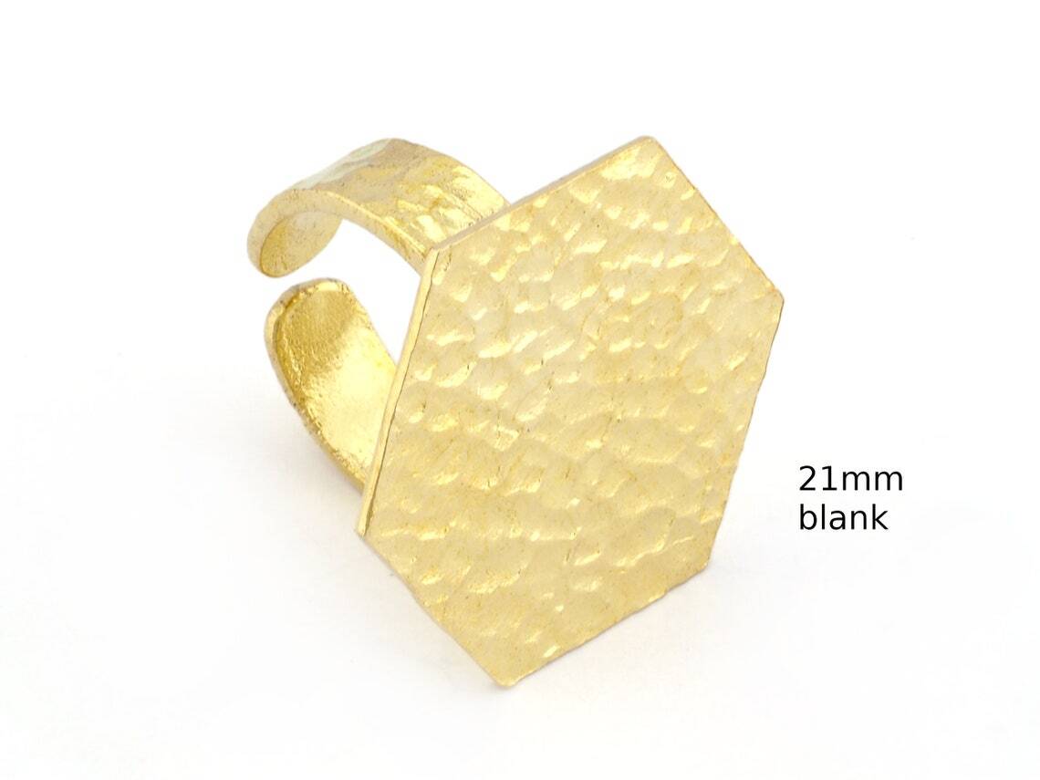 Hexagonal Hammered Adjustable Ring Blank - Raw Brass (21mm Blank ) 4946