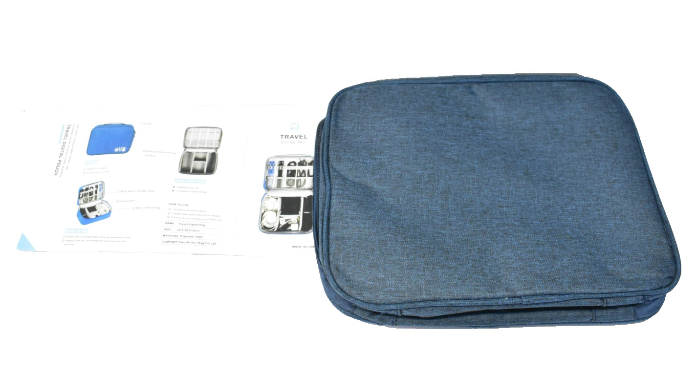 Travel Digital Pouch Bag 24.5cm x 18.5cm x 10cm Navy Blue Waterproof Set