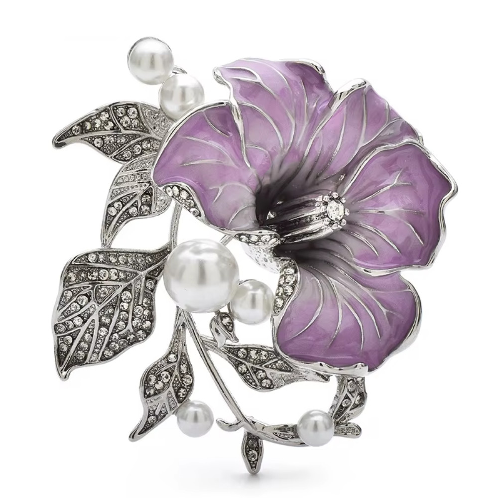Crystal Rhinestone Petunia Flower Brooch Plants Pin Spring Summer Jewelry Gift