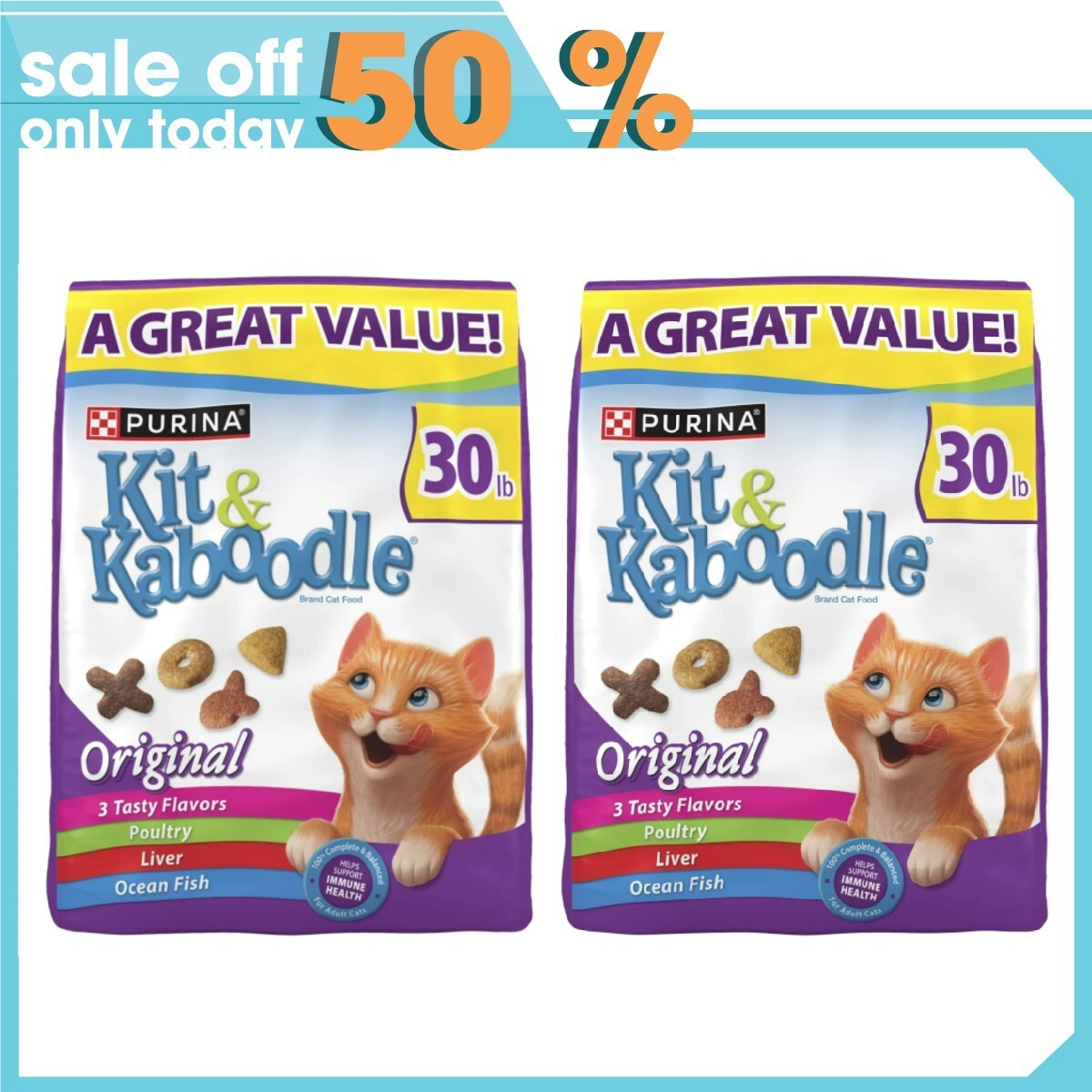 NEW Purina Kit & Kaboodle Dry Cat Food, Original - Chicken, 30 lb x 2 Bag