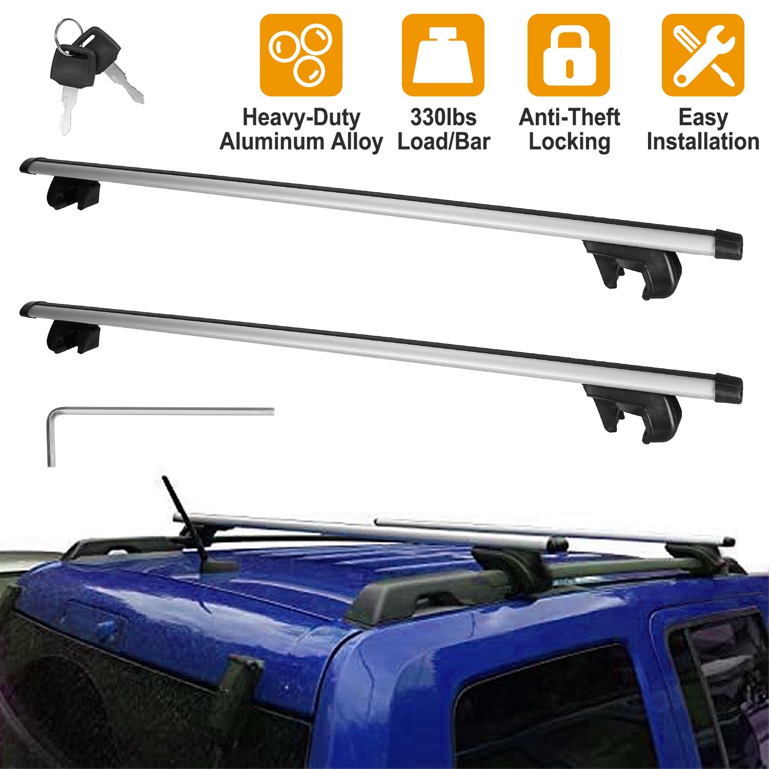 2 x 48" Universal Car Top Roof Rack Cross Bar Luggage Carrier Rack w/ Lock Key