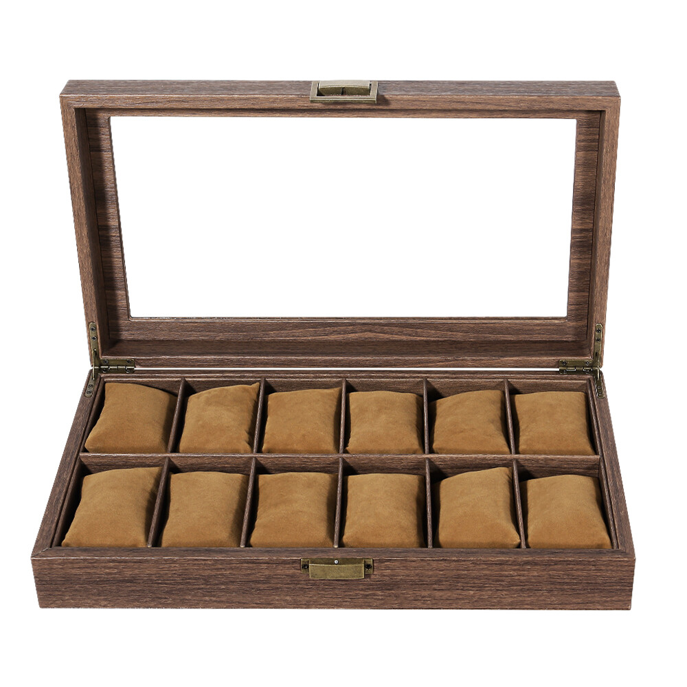 12 Slots Watch Box Wooden Watch Case Jewelry Storage Organizer Display Case Gift