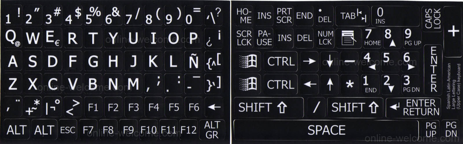 SPANISH LATIN AMERICAN LARGE LETTERS KEYBOARD STICKER NON TRANSPARENT BLACK