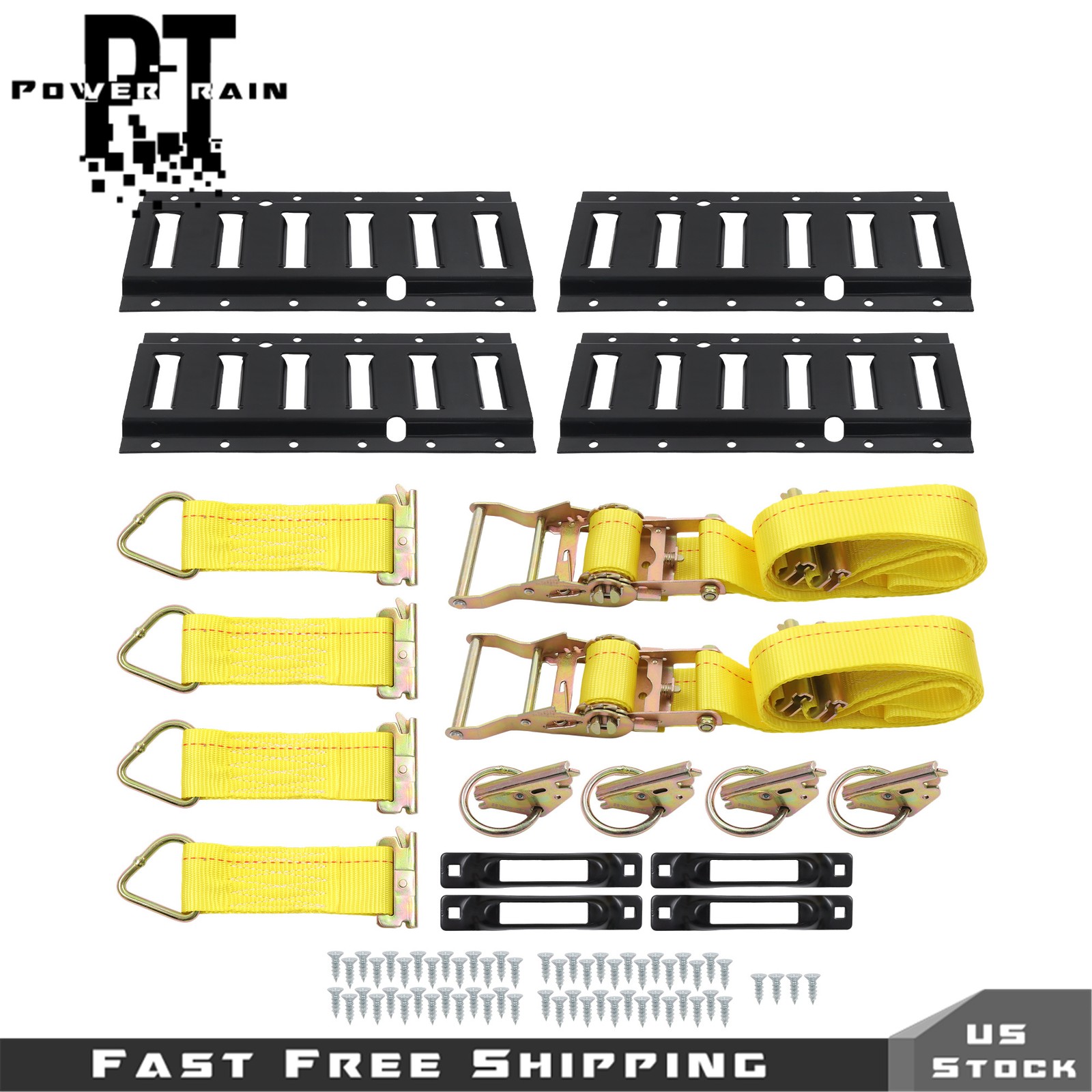 Tie-Down 4×1' E Track Rails 2x 10' Ratchet Straps 4x O Rings 4x D-Ring For Truck