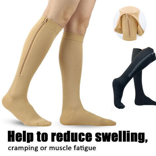 Zipper Closed Toe Compression Socks 30-40 mmHg Calf Leg Ankle Support Stocking