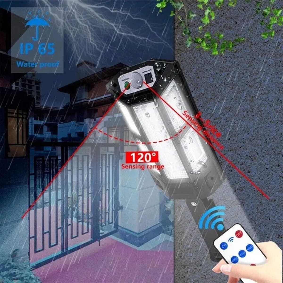 2 pcs LED Solar Flood Light Security Motion Sensor Wall Street Yard Outdoor Lamp
