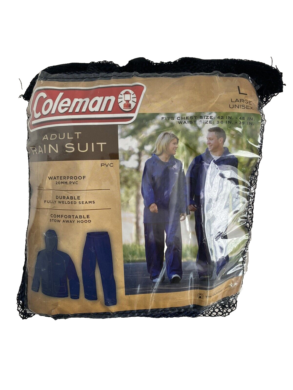 Coleman 2 Pc Rain Suit Unisex Adult size L Blue Heavyweight PVC Waterproof NEW