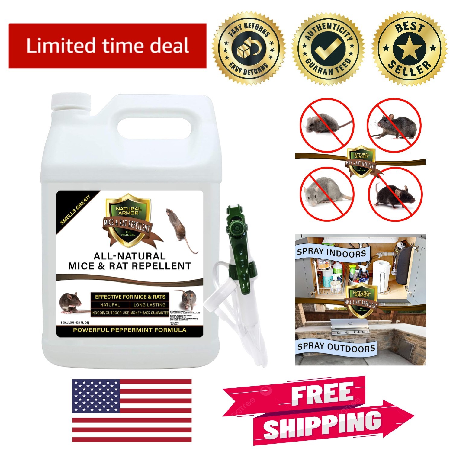 Ready-to-Use Natural Peppermint Mice & Rat Repellent - 128 OZ Easy Shake & Spray