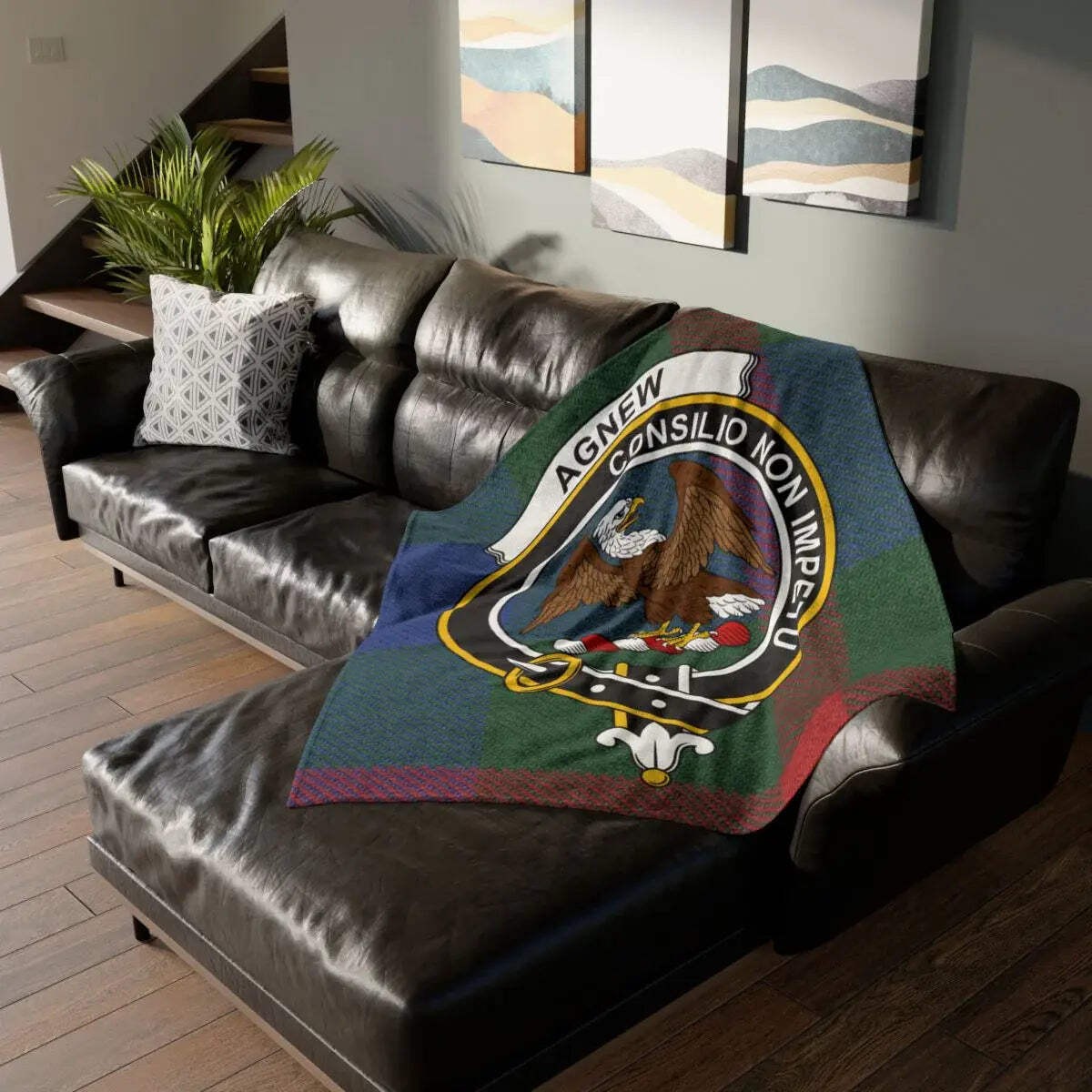 Clan Agnew Crest Tartan Throw Blanket – 50” × 60”