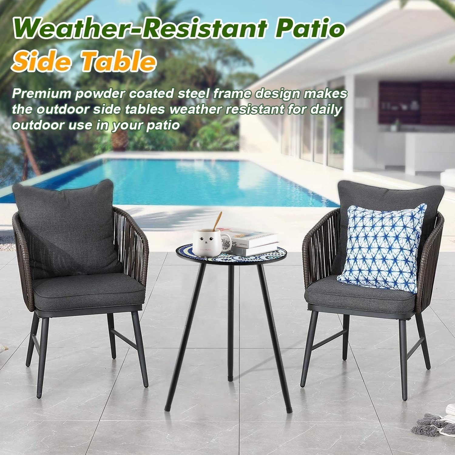 1 Pack Metal Outdoor Side Table Small Outside Round End Table for Patio Moder...