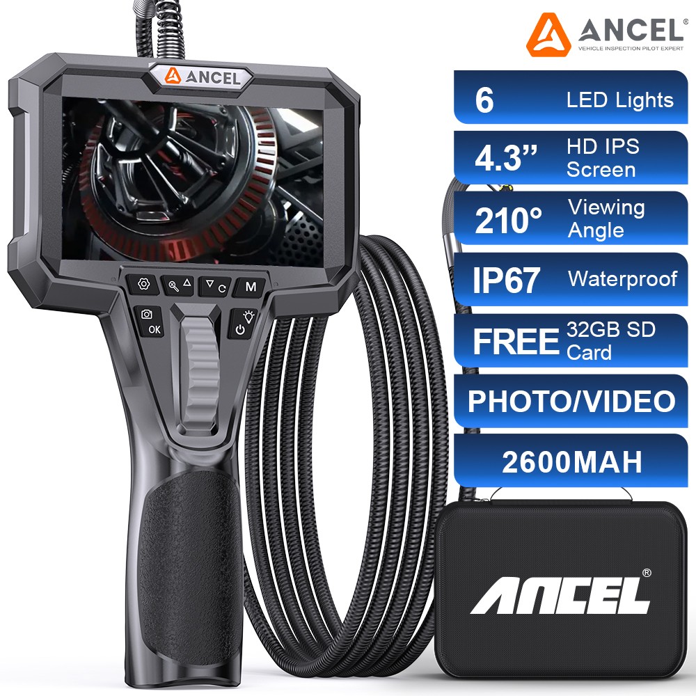 ANCEL Two-Way 210°Articulating Borescope 6.2mm Industrial Endoscope Camera 1080p