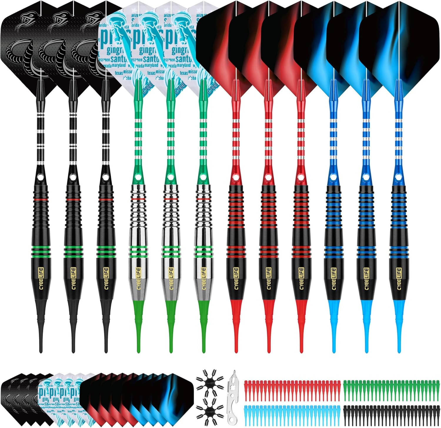 Darts Plastic Tip - Soft Tip Darts Set - 12 Pcs 18 Gram with 4 Colors
