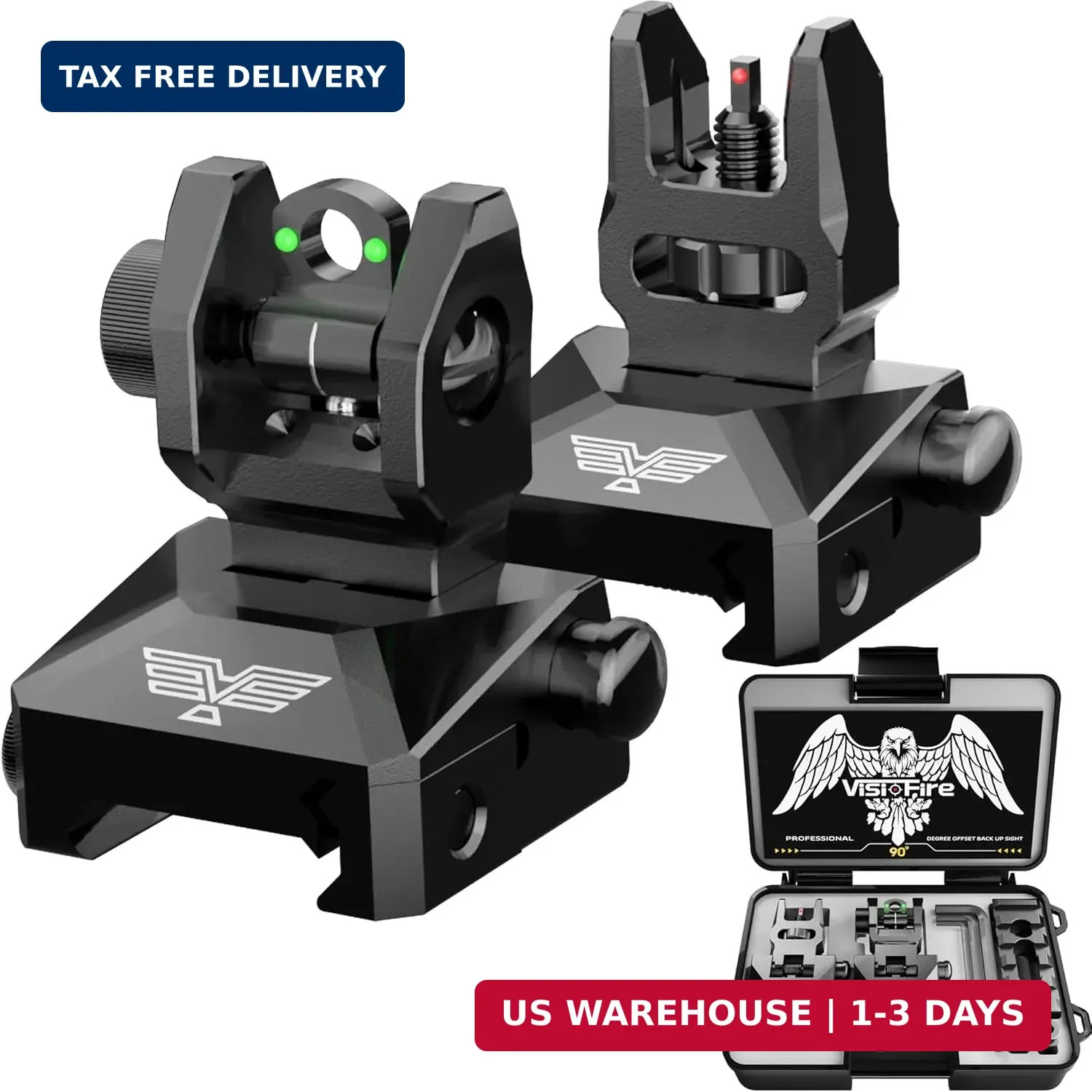 Fiber Optic Iron Sights for Picatinny Rail | Flip up Front and Rear Backup Sight