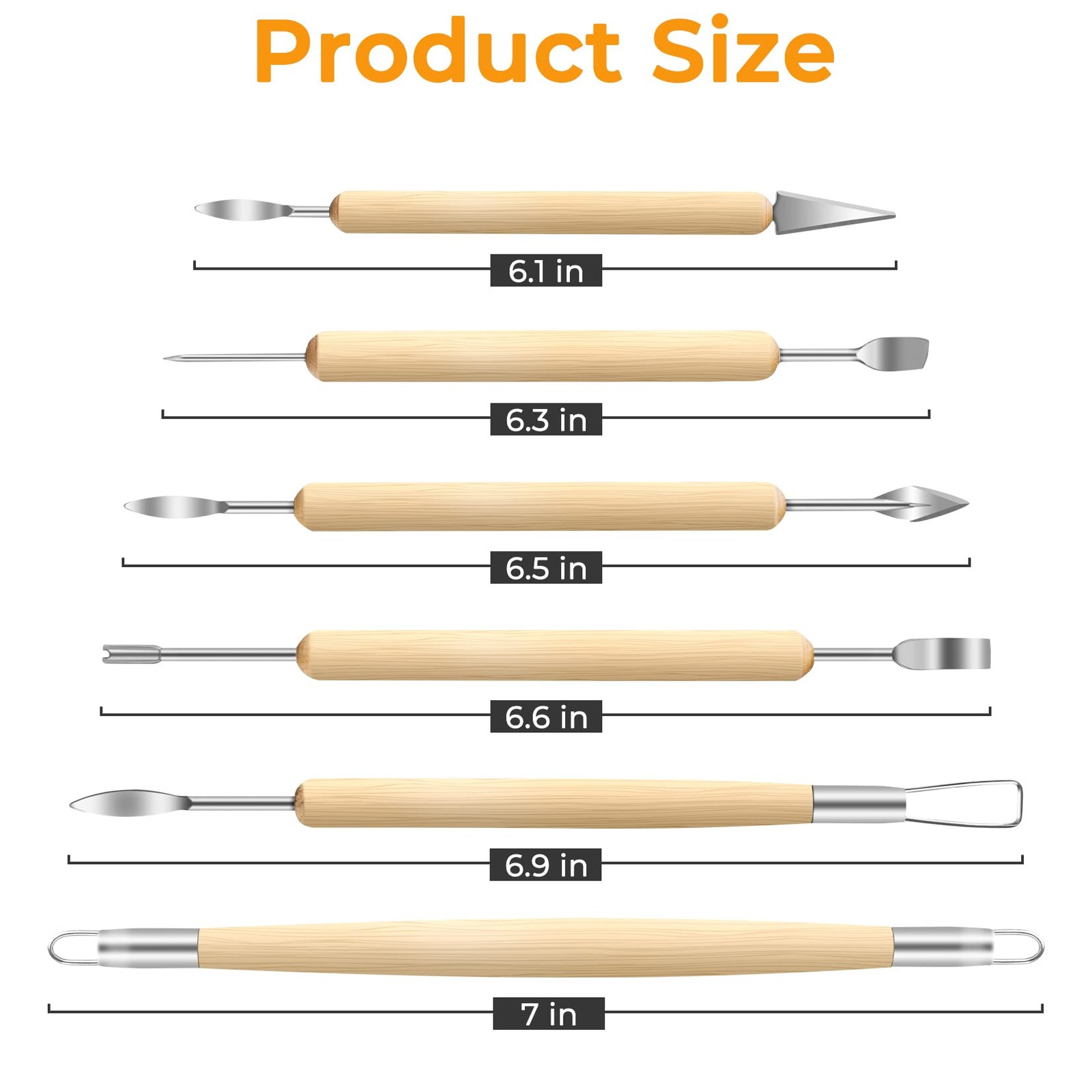 6 Pack Double-Ended Clap Sculpting Tools Clay Pottery Tools for Embossing