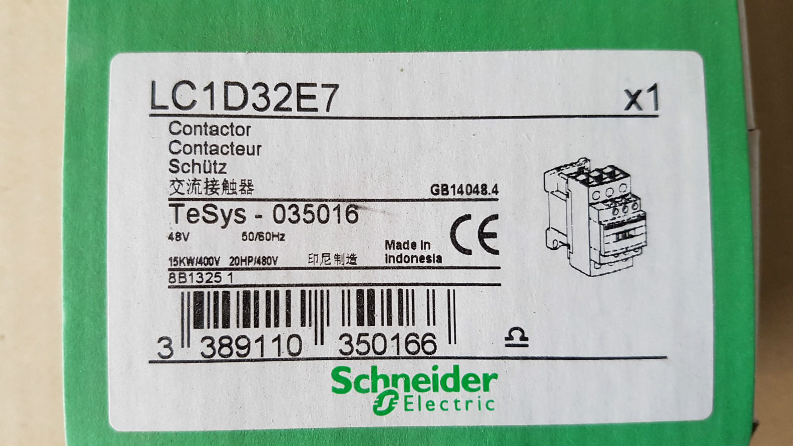 Schneider  LC1D32E7 CONTACTOR 15KW