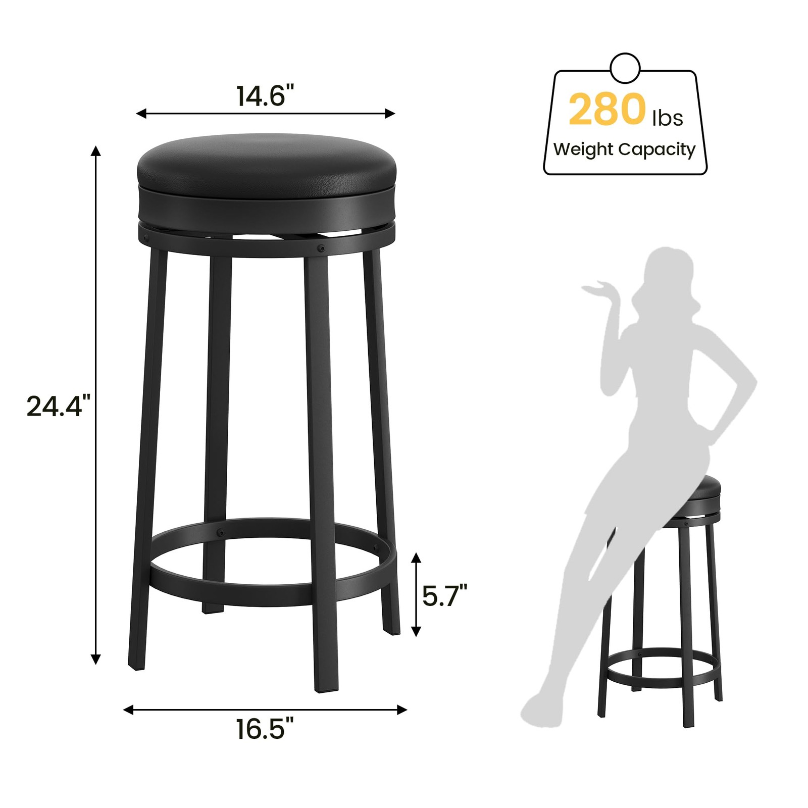 24'' Swivel Bar Stools Set of 2 with Footrest, Modern Counter Height Barstool...
