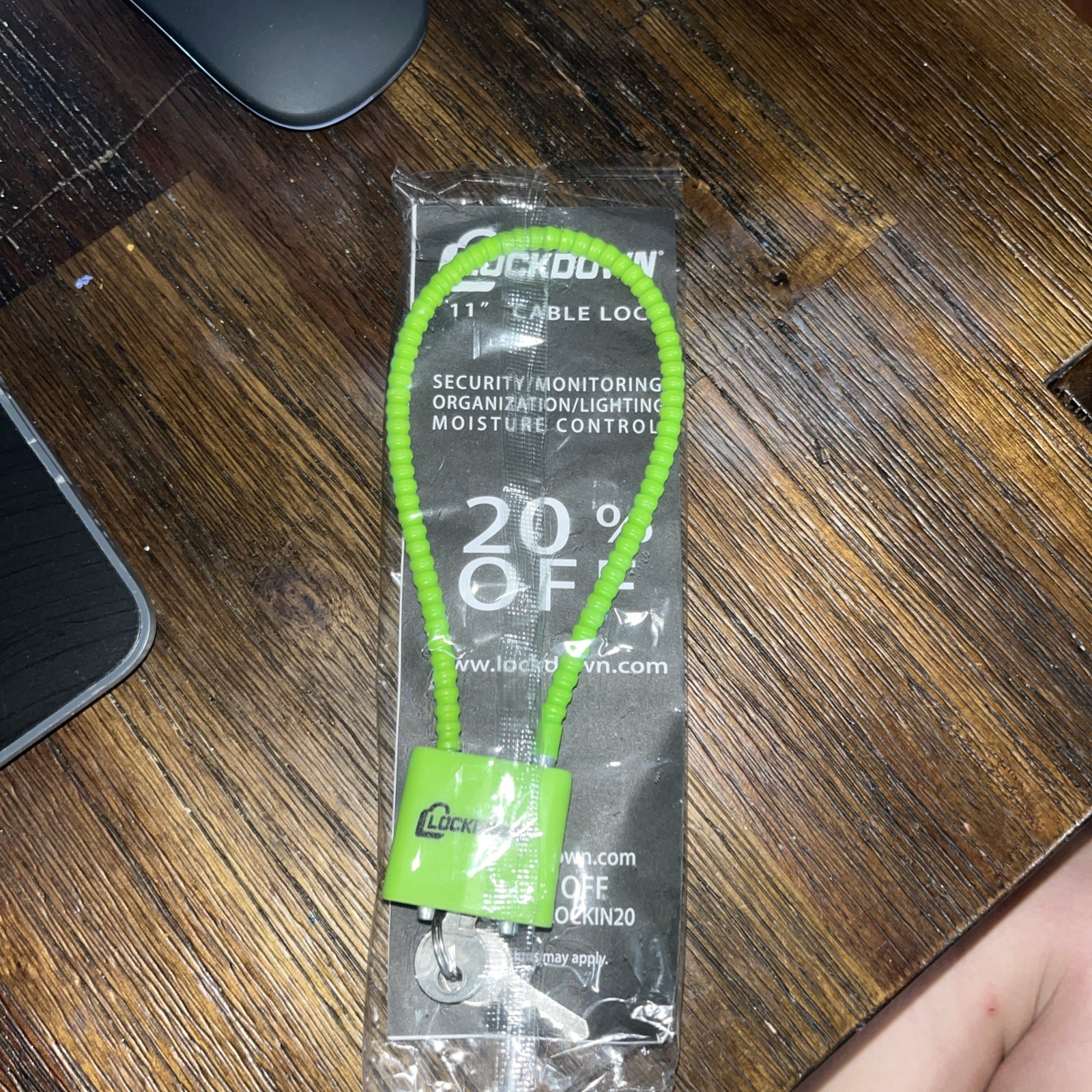 Lockdown 11" Cable Lock Re-Enforced Non-marring Sheathing 2-keys Lime Green