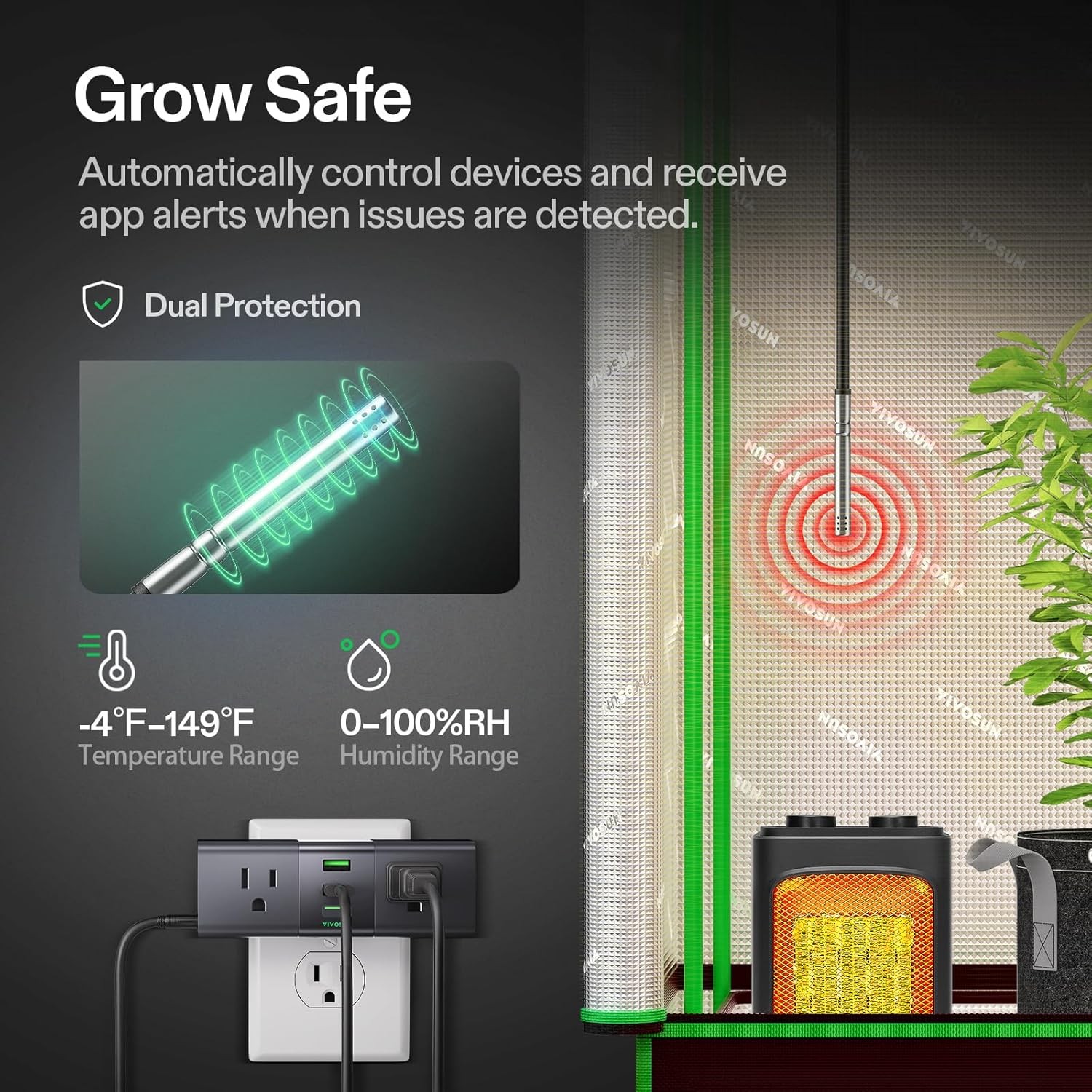 VIVOSUN A22 GrowHub Outlet Controller w/ T&H Sensor WiFi Environment Controller