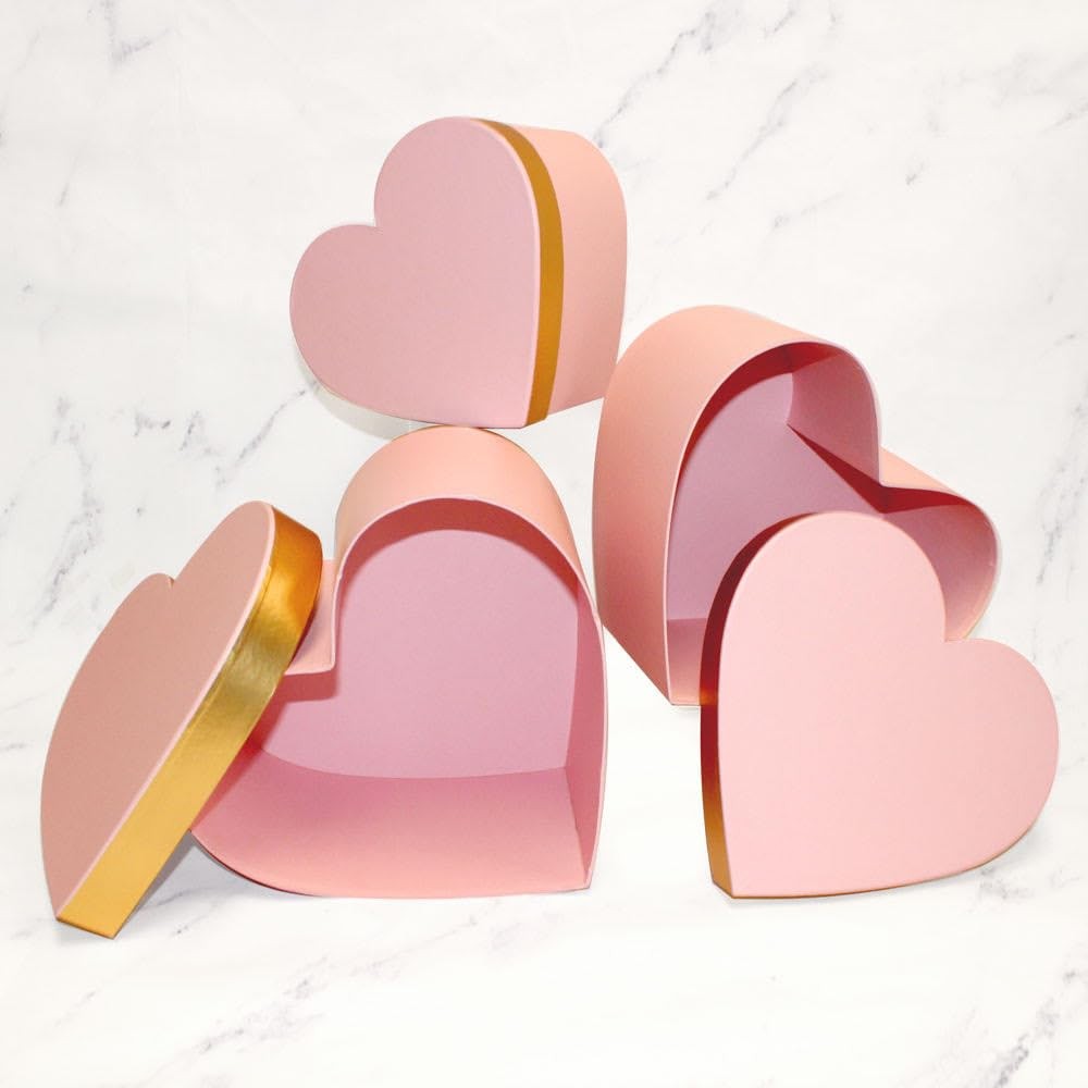 3 PCS Pink Gold Trim HeartShaped Nesting Gift Boxes Floral Arrangements