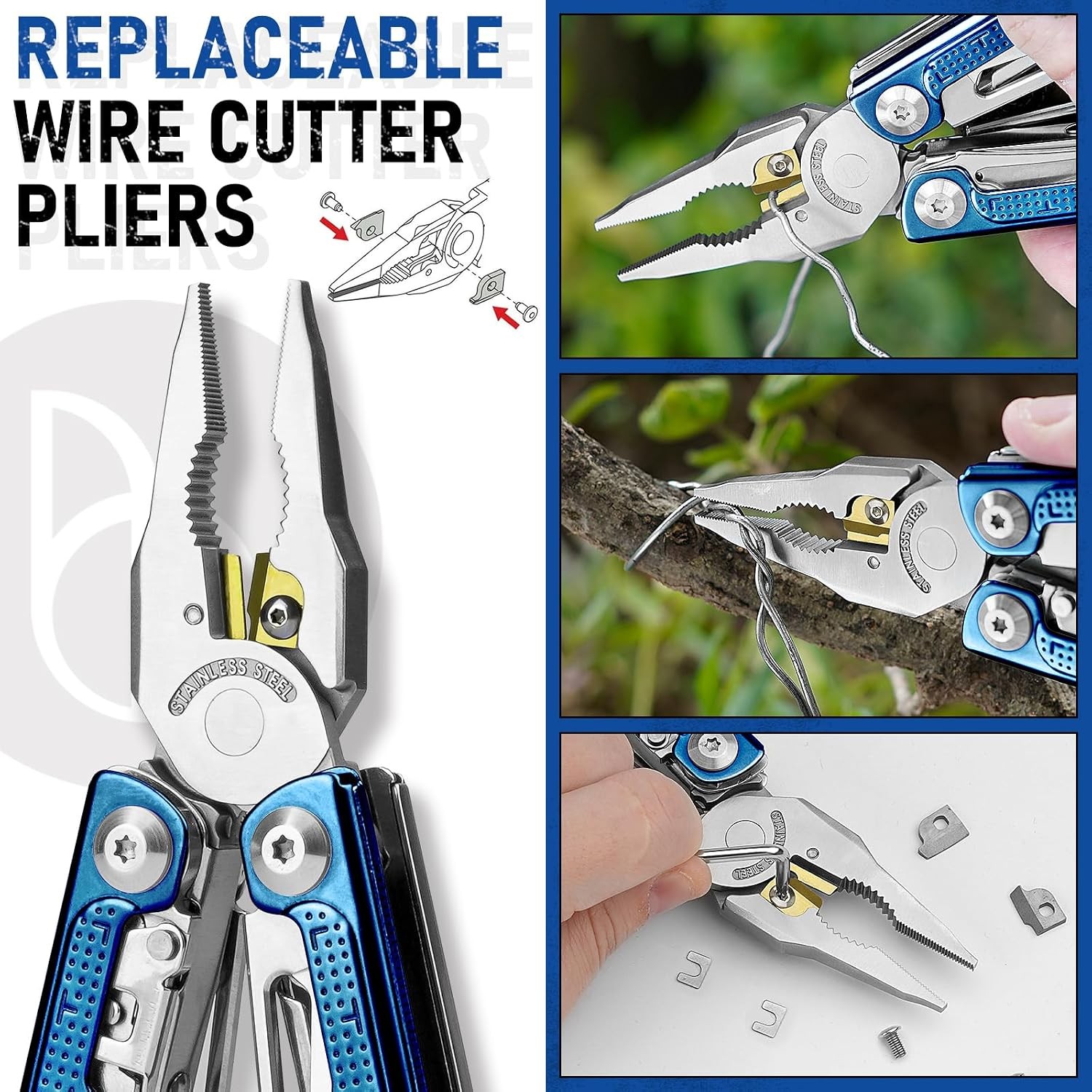 Multitool Pliers BI2049BL with Blue Titanium Handle, EDC Multi Tool