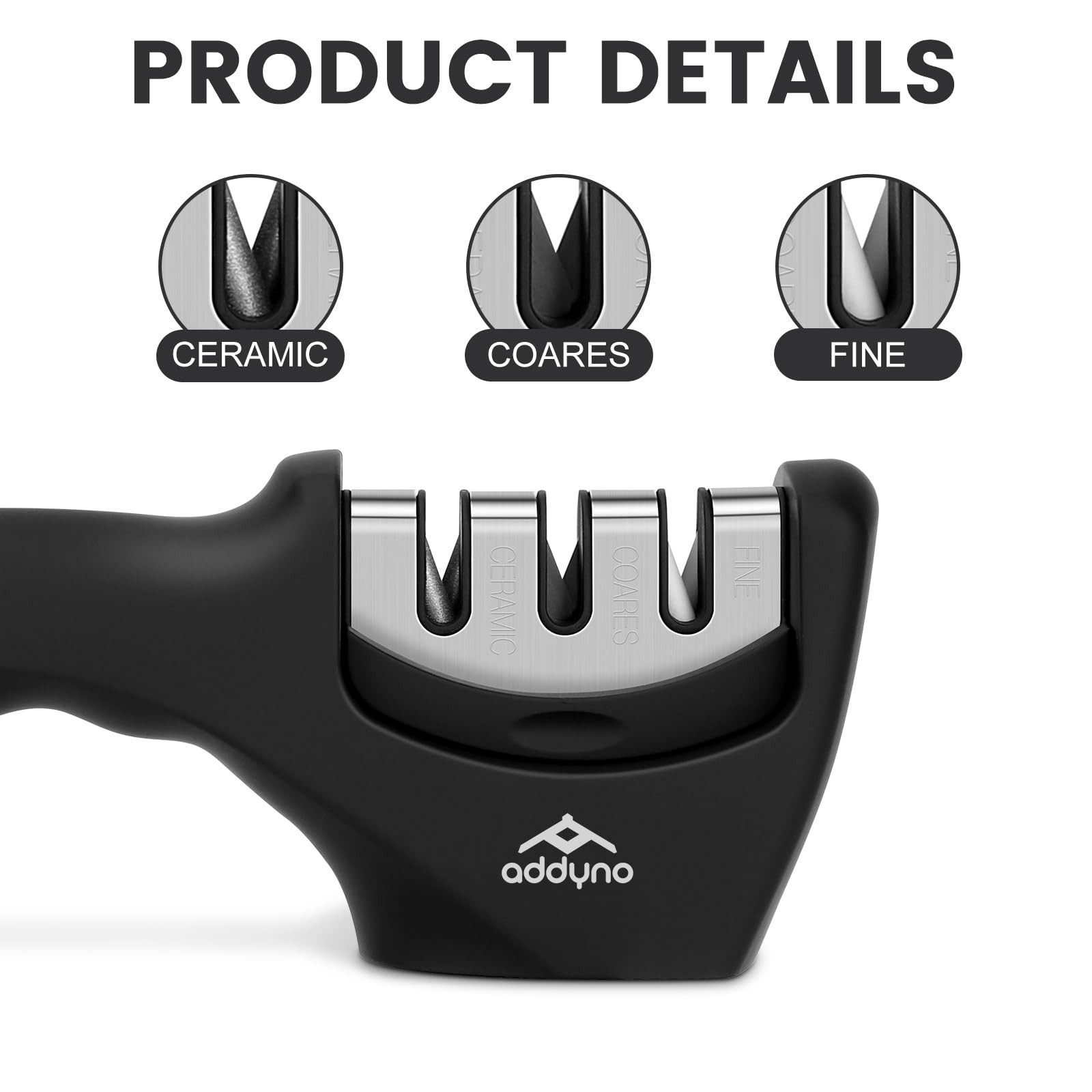3Stage Knife Sharpener for Kitchen Knives, Adjustable Angle Guide, CoarseSharp