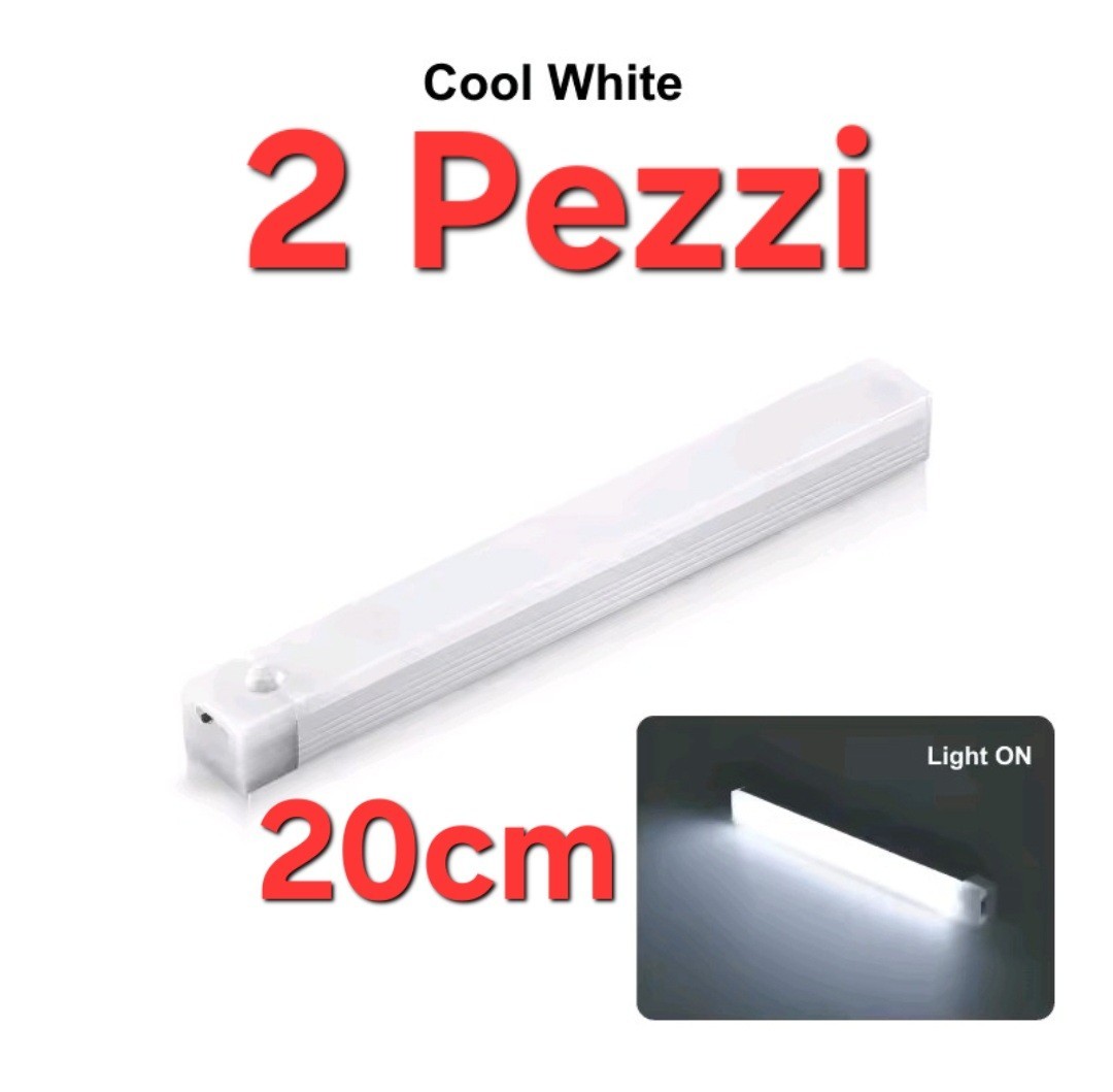 2 Long Light Bars 20cm LED 6000K Sensor Movement USB Cool White (Foreign Shipping