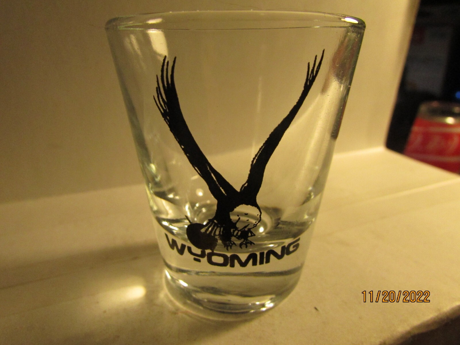 Vintage Wyoming Eagle LOGO on  Standard Shot Glass - see pics nice