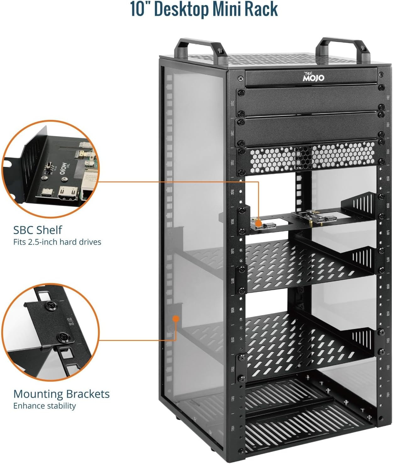 12U Network Rack, 10 Inch Mini Server Rack with 2 Side Translucent Panels & 2 To
