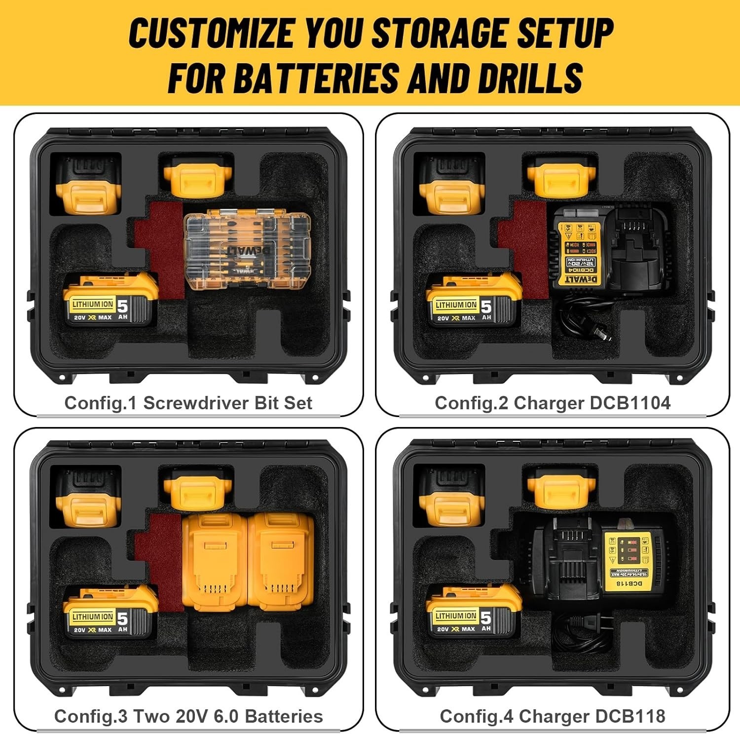 Case for Cordless Drill/Impact Driver Set, Waterproof Hard Tool Box for Dewalt