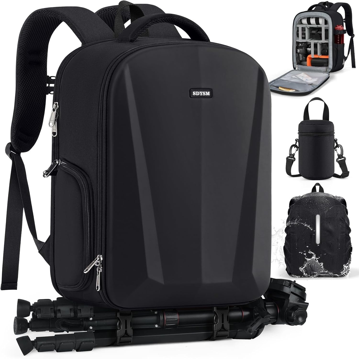 Professional Photography Backpack with Hardshell, Rain Cover & Storage Pockets