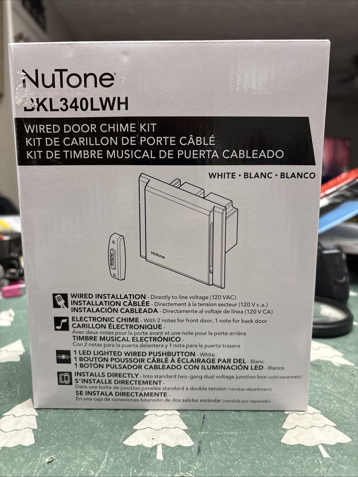 Line Voltage Wired Doorbell w/ LED Lighted White Pushbutton Nutone BKL340LWH