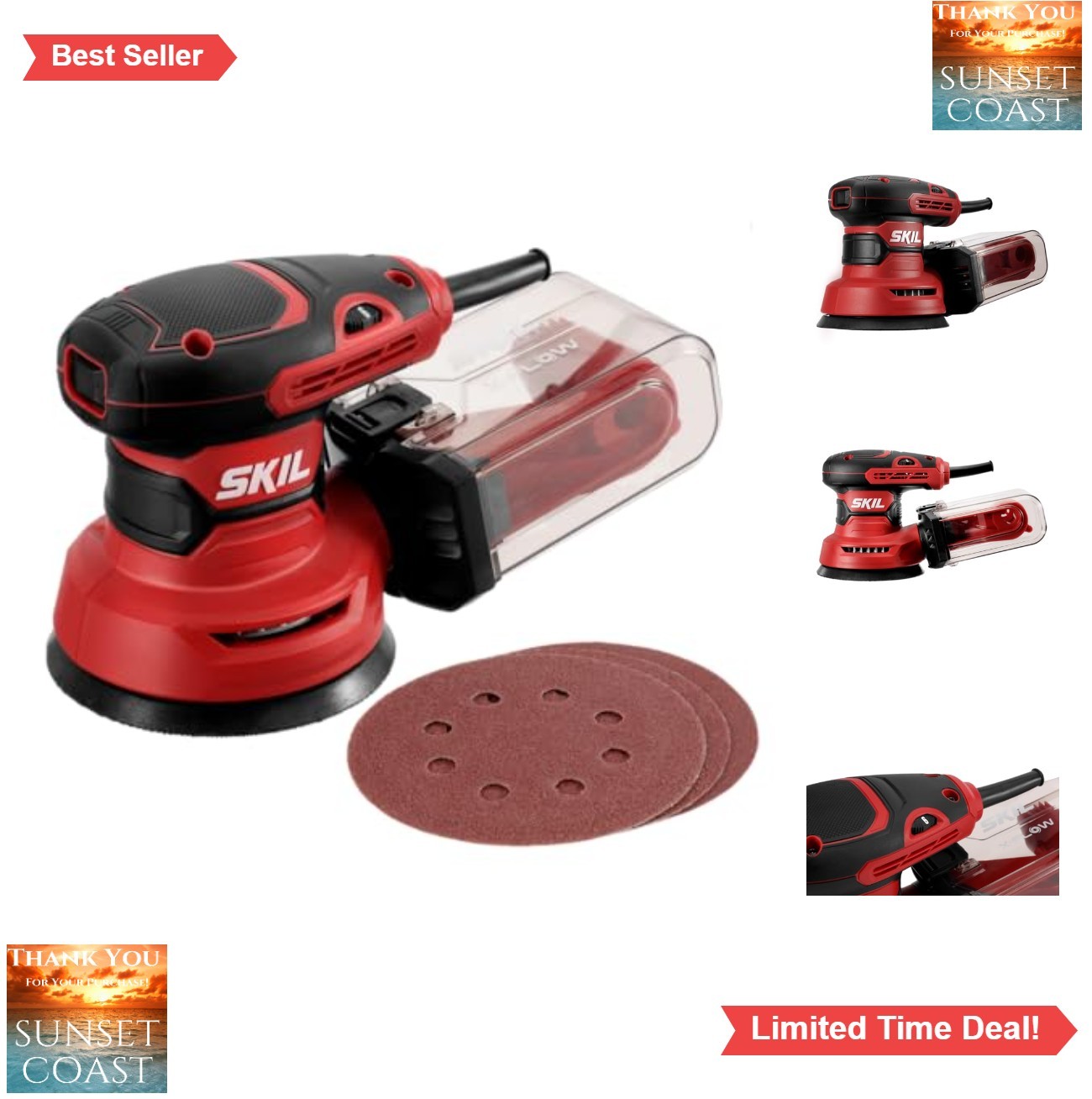 Random Orbital Sander 5 Inch 2.8 Amp 13000 OPM Variable Speed Corded Cyclonic