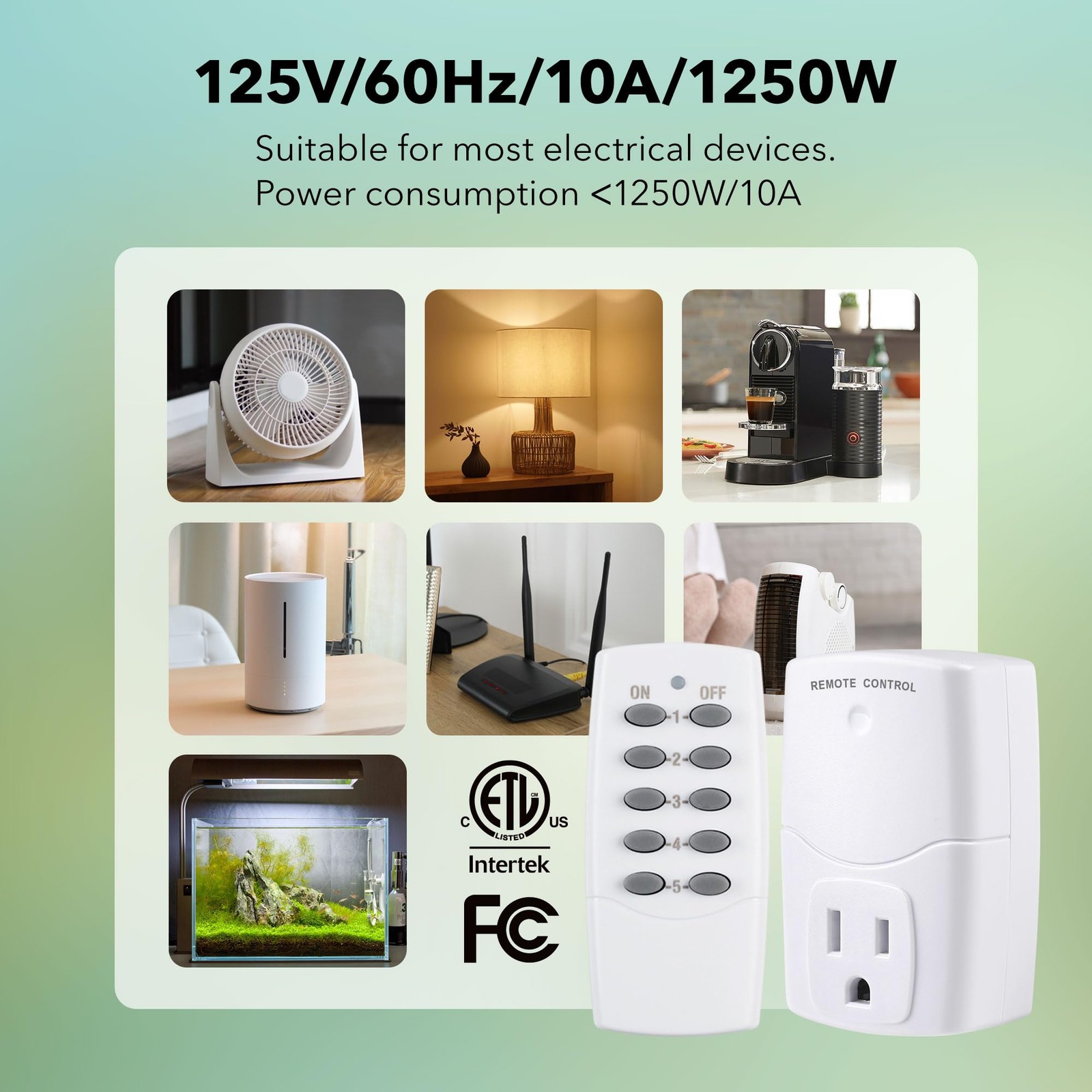 BN LINK Wireless Remote Control Outlet Kit 2 Remotes 5 Outlets White 100ft Range
