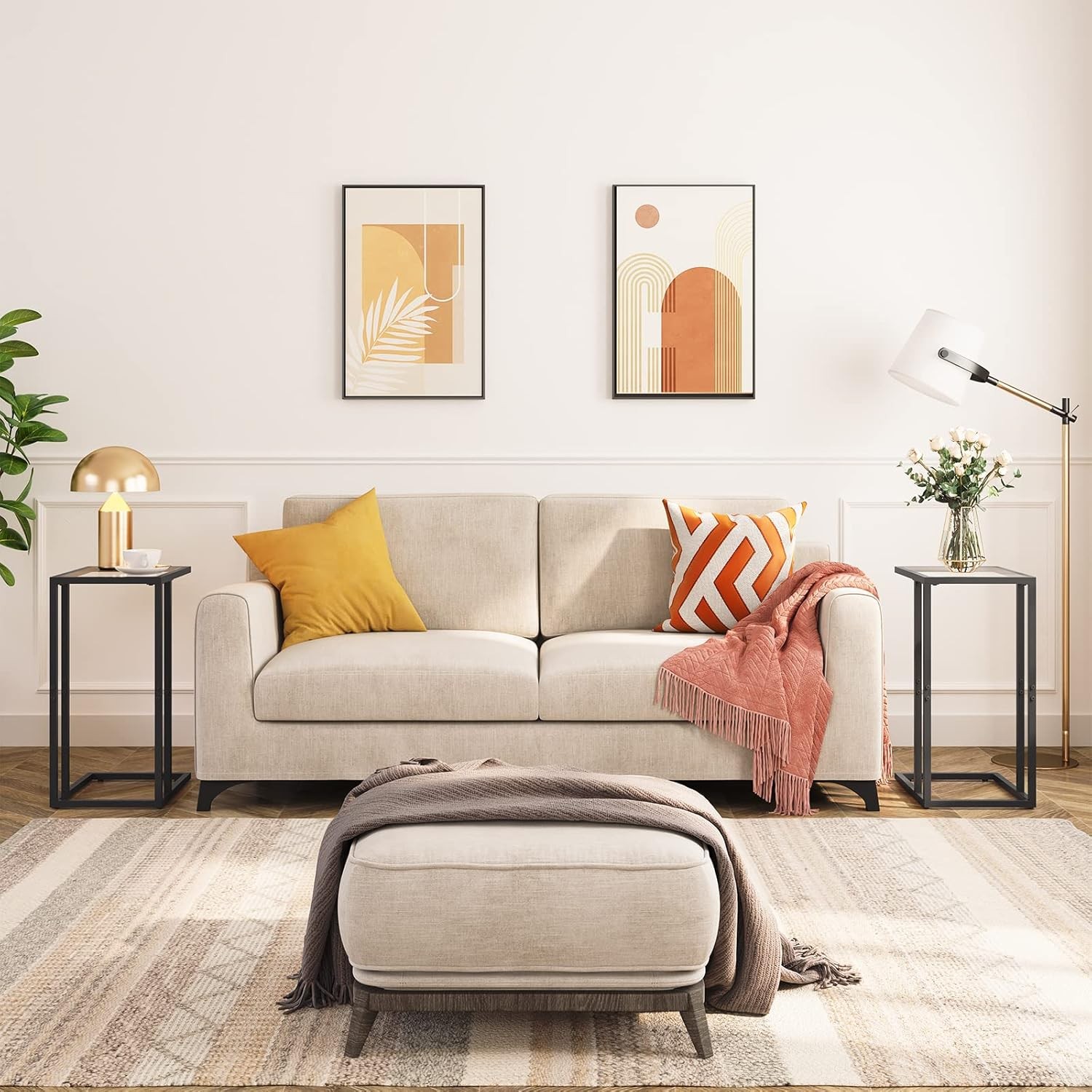 Black C Shaped End Table Set of 2 Side Table Sofa Couch Table Small Space