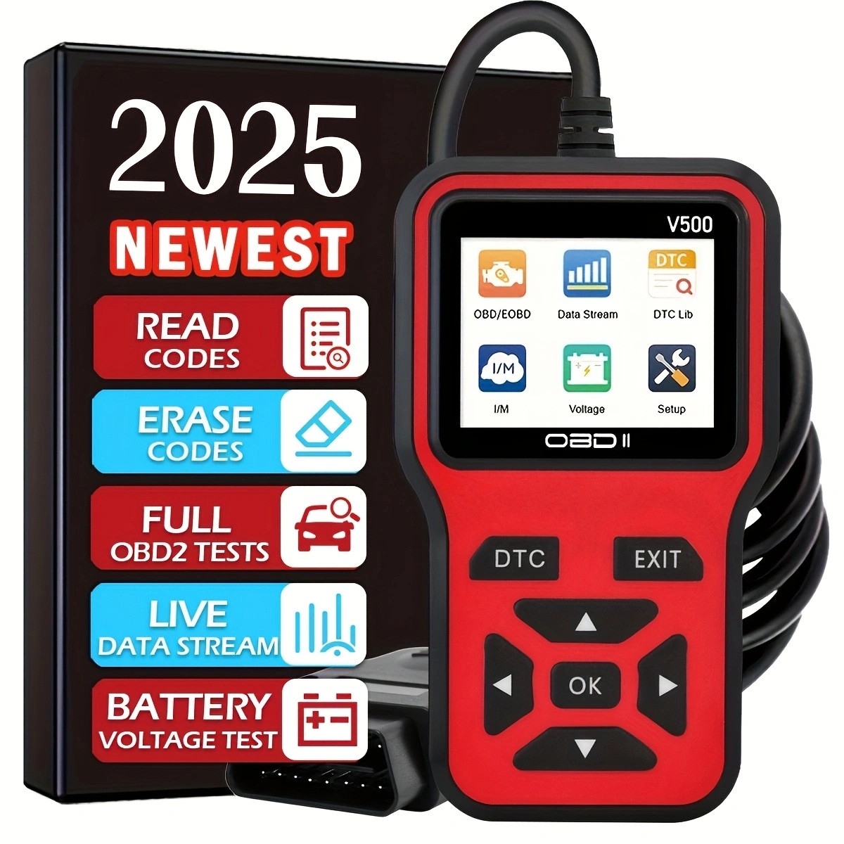 V500 OBD2 Scanner Diagnostic Tool Code Reader Live Data Battery Test