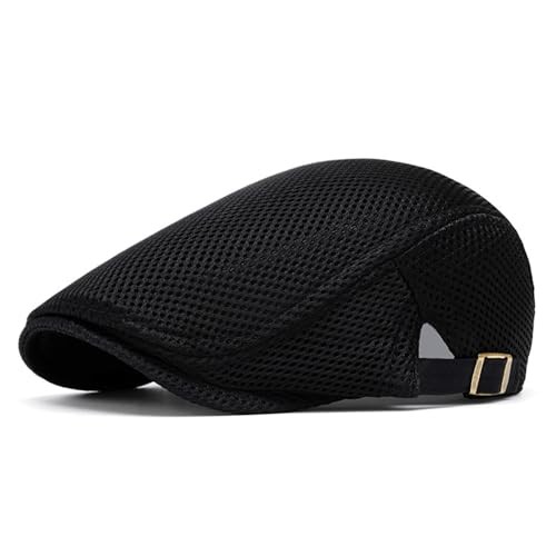 Mens Mesh Cap Flat Ivy Gatsby Newsboy Beret Driving Hat Adjustable Black