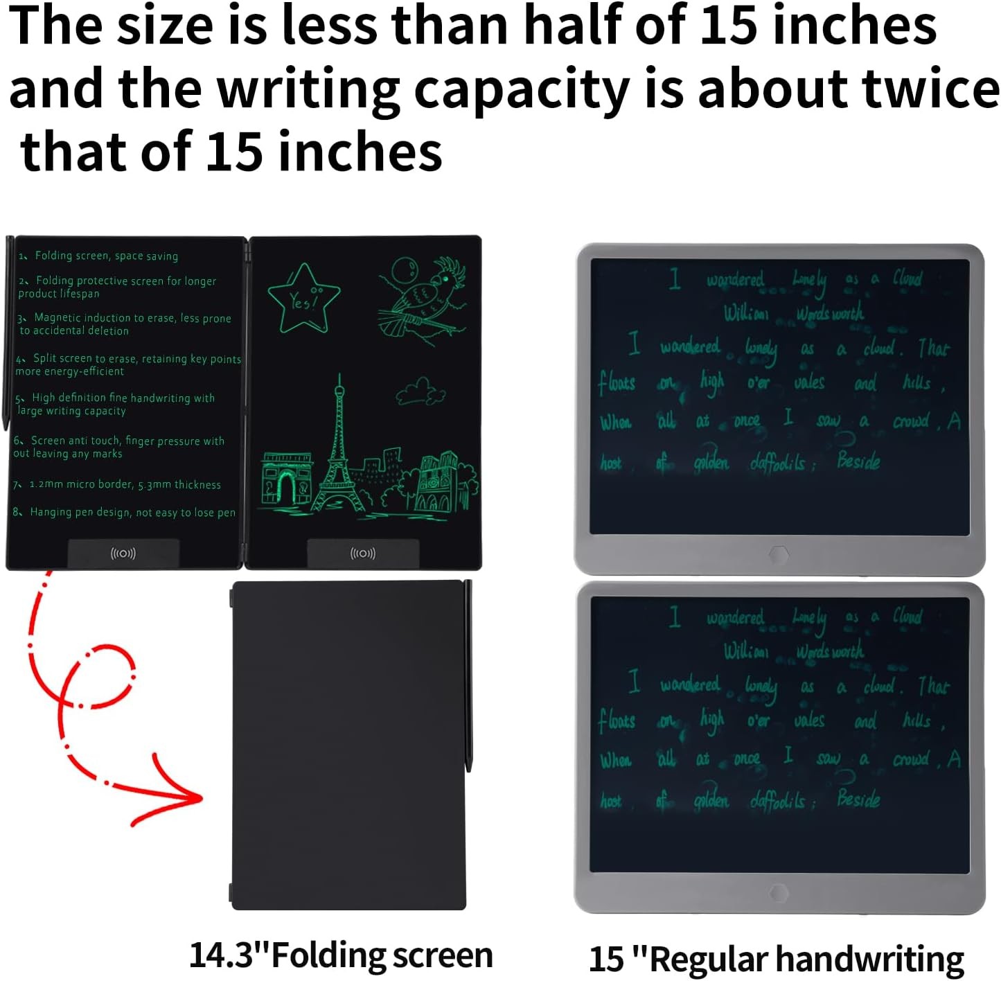 14.3 Inch Foldable LCD Writing Tablet - Rechargeable Digital Notepad for Adul