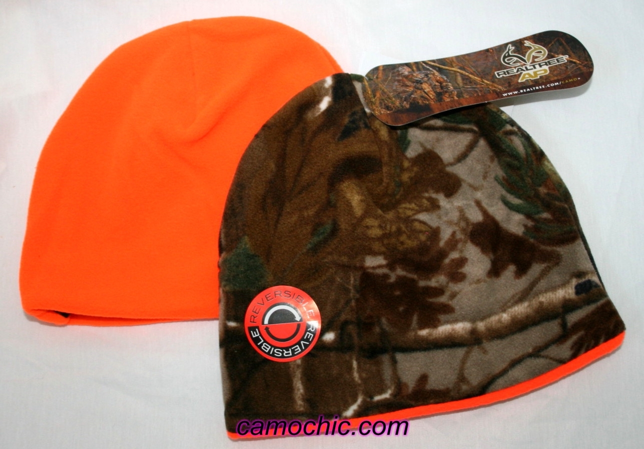 Realtree Camo Youth Fleece Reversible Stocking Hat Beanie, Blaze Orange