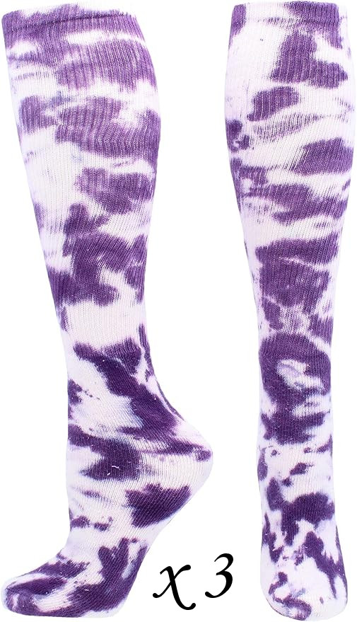 3 Pairs TCK Multisport Over the Calf Softball Socks - Tie Dye Purple - Small