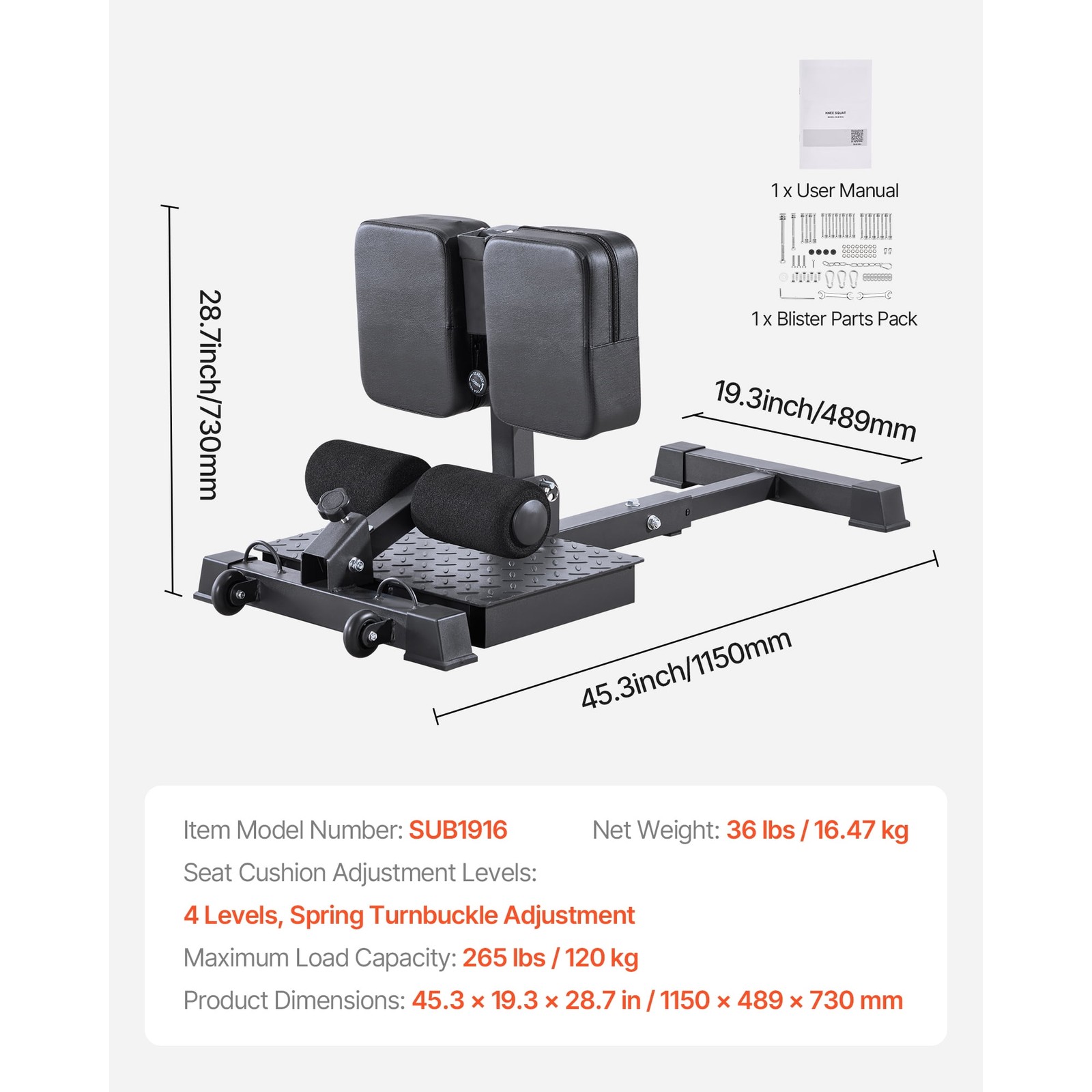 Multi-Function Sissy Squat Machine Adjustable Deep Squat Bench Leg & Core