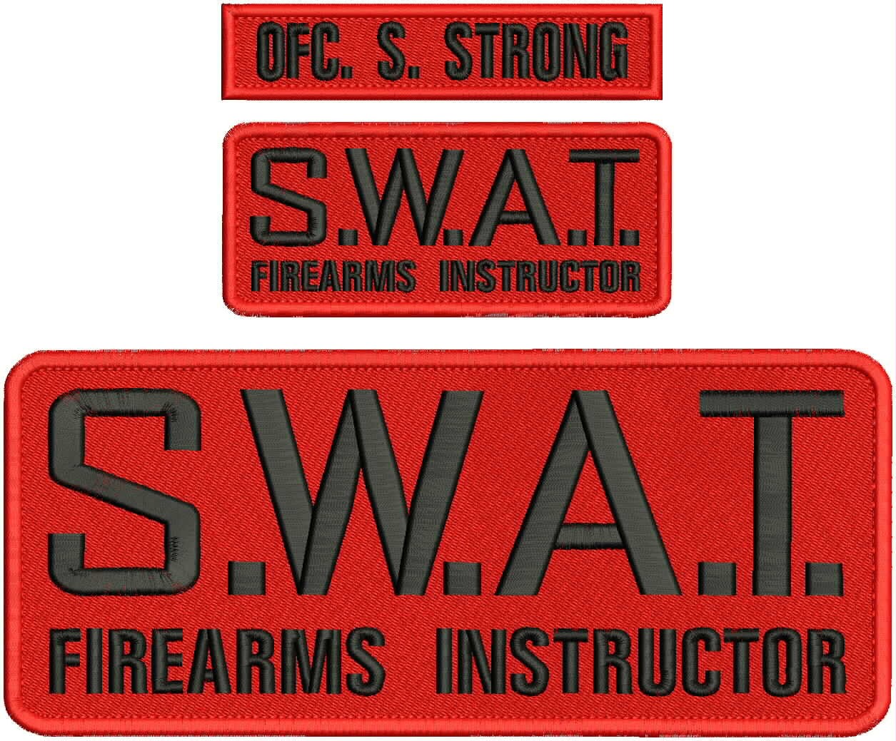 SWAT F INSTRUCTOR EMBROIDERY PATCH 4X10 1X5AND 2X5'' hook on back black on red
