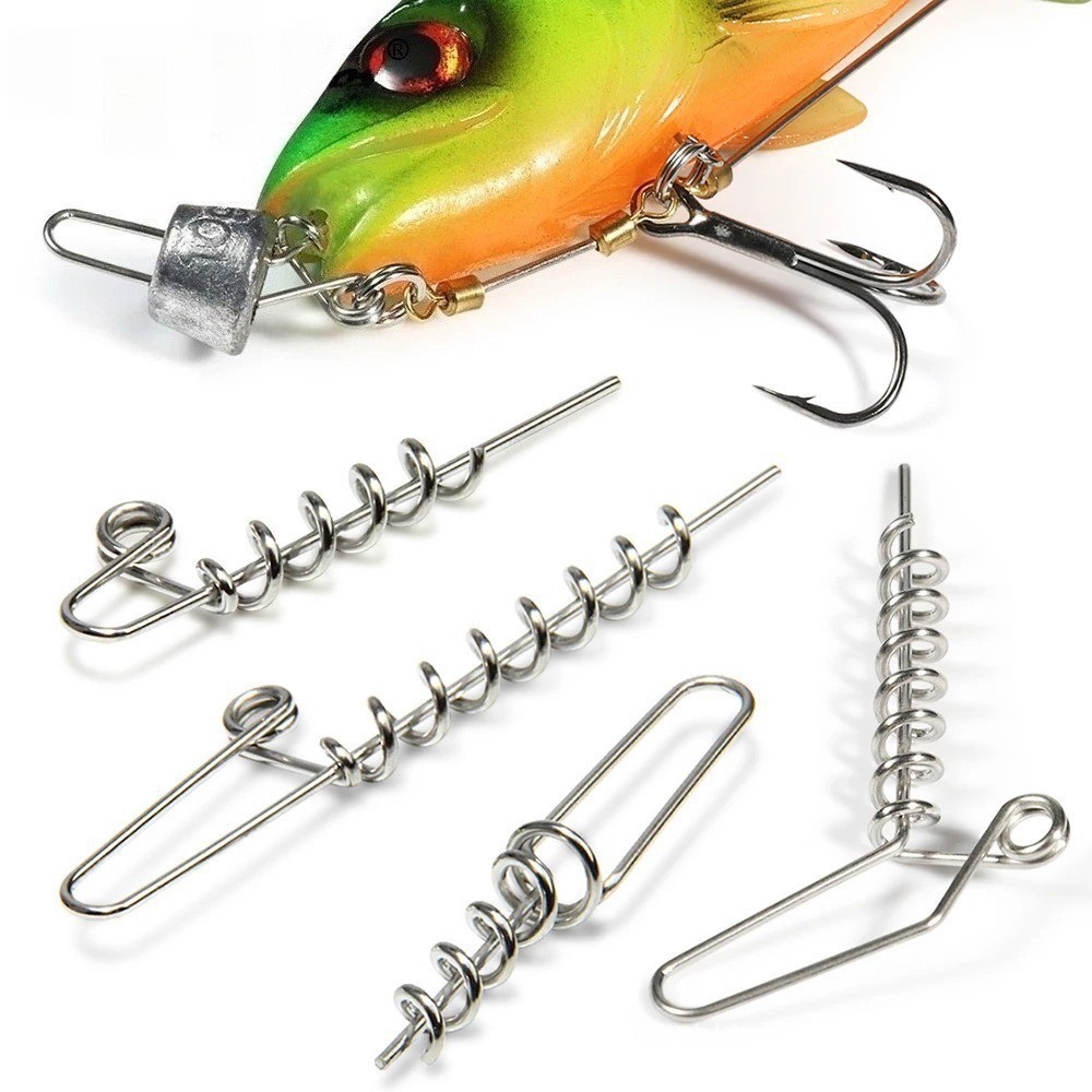 100pc Fishing Hook Pins Fixed Latch Needle Spring Twist Crank Lock for Soft Lure
