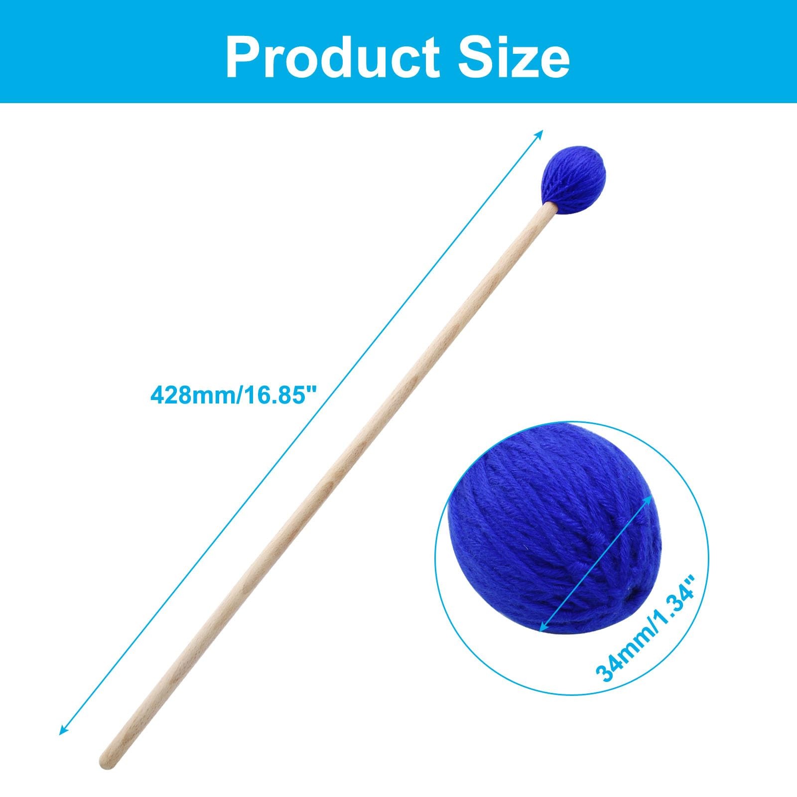 1 Pair Marimba Mallets Percussion, Blue Medium Hard Yarn Head Keyboard Marimb...