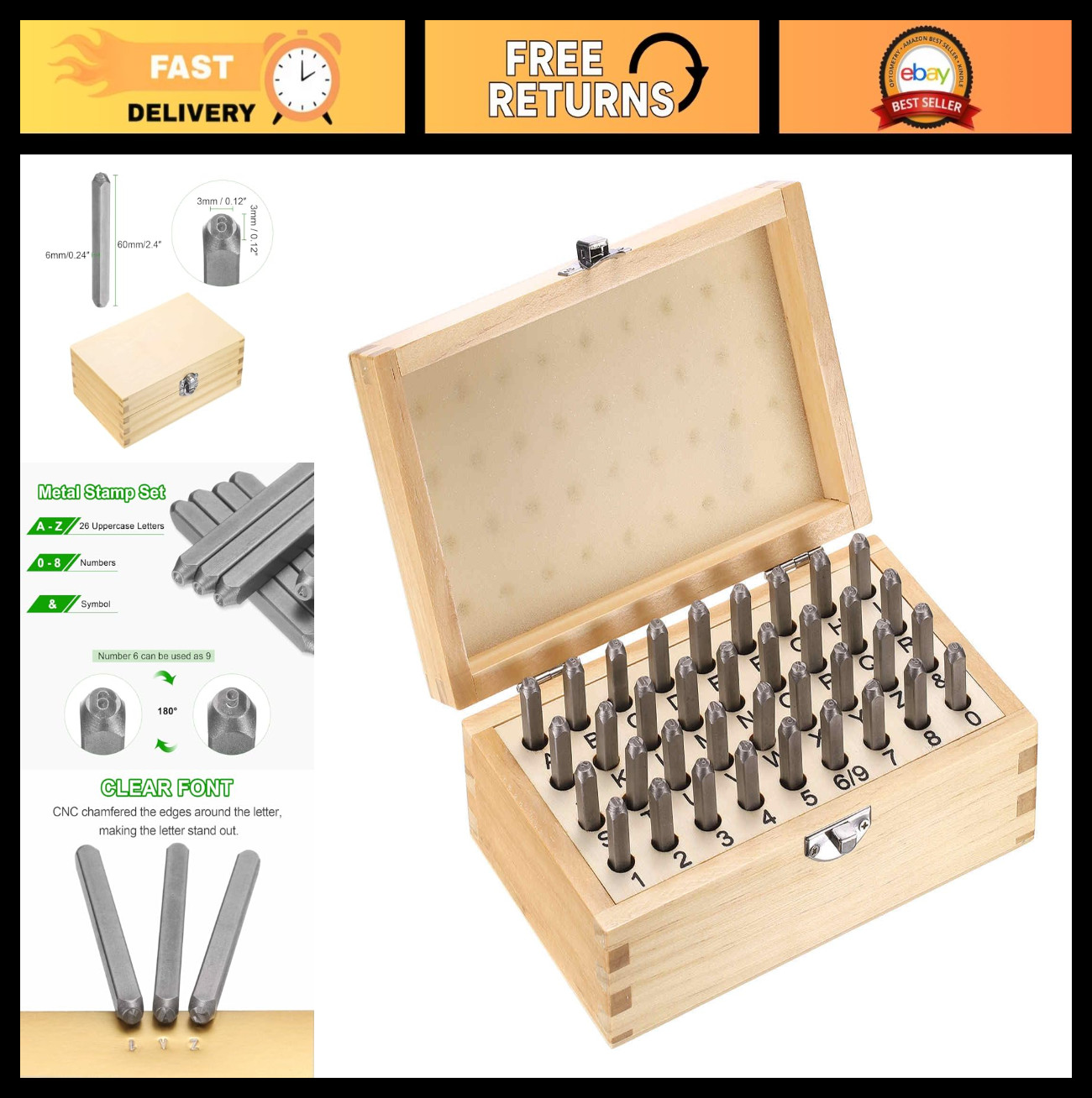 36pcs Metal Stamping Kit - 1/8" Steel Letter & Number Punch Set for Metal, Wood,