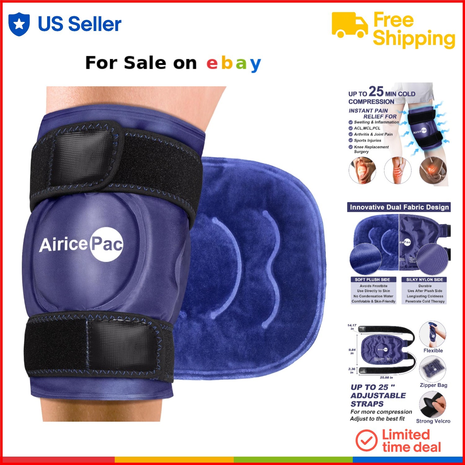 Knee Ice Pack Gel Wrap Reusable Cold Compress for Pain Swelling Injuries
