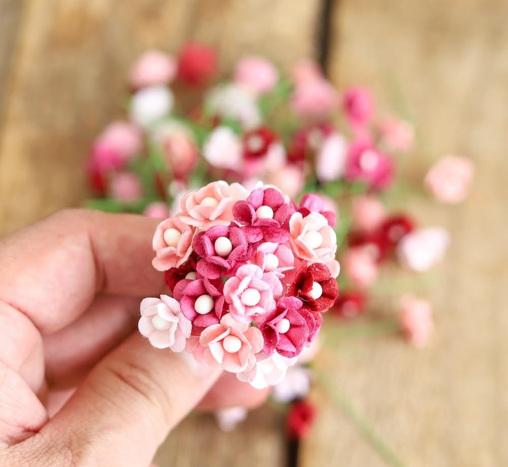 Handmade 100 pcs Mini Flowers Mulberry Flowers 13-15 mm Scrapbook Craft Card ...