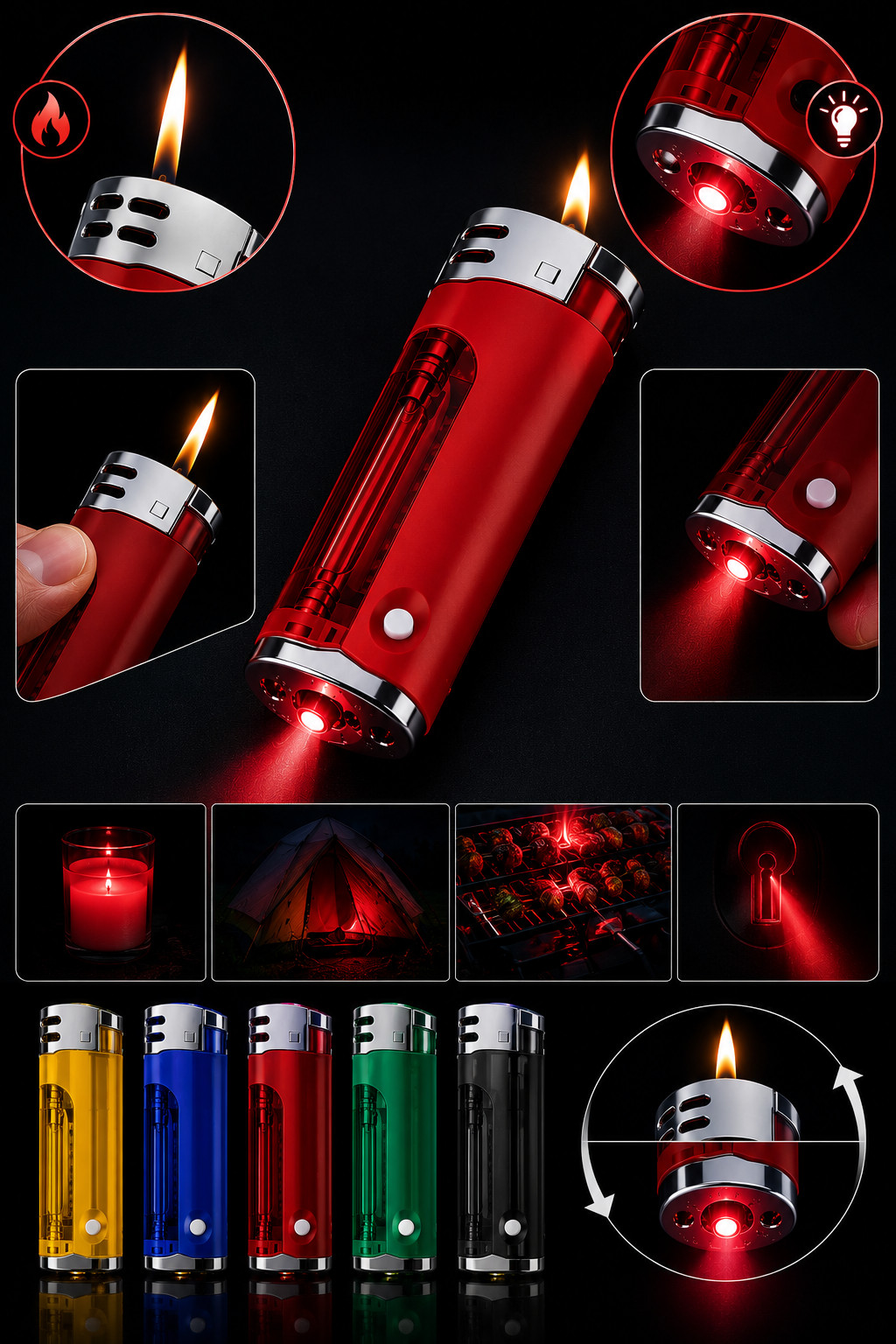 5 Flags - Led Lighters - Assorted Colors - 15 Count